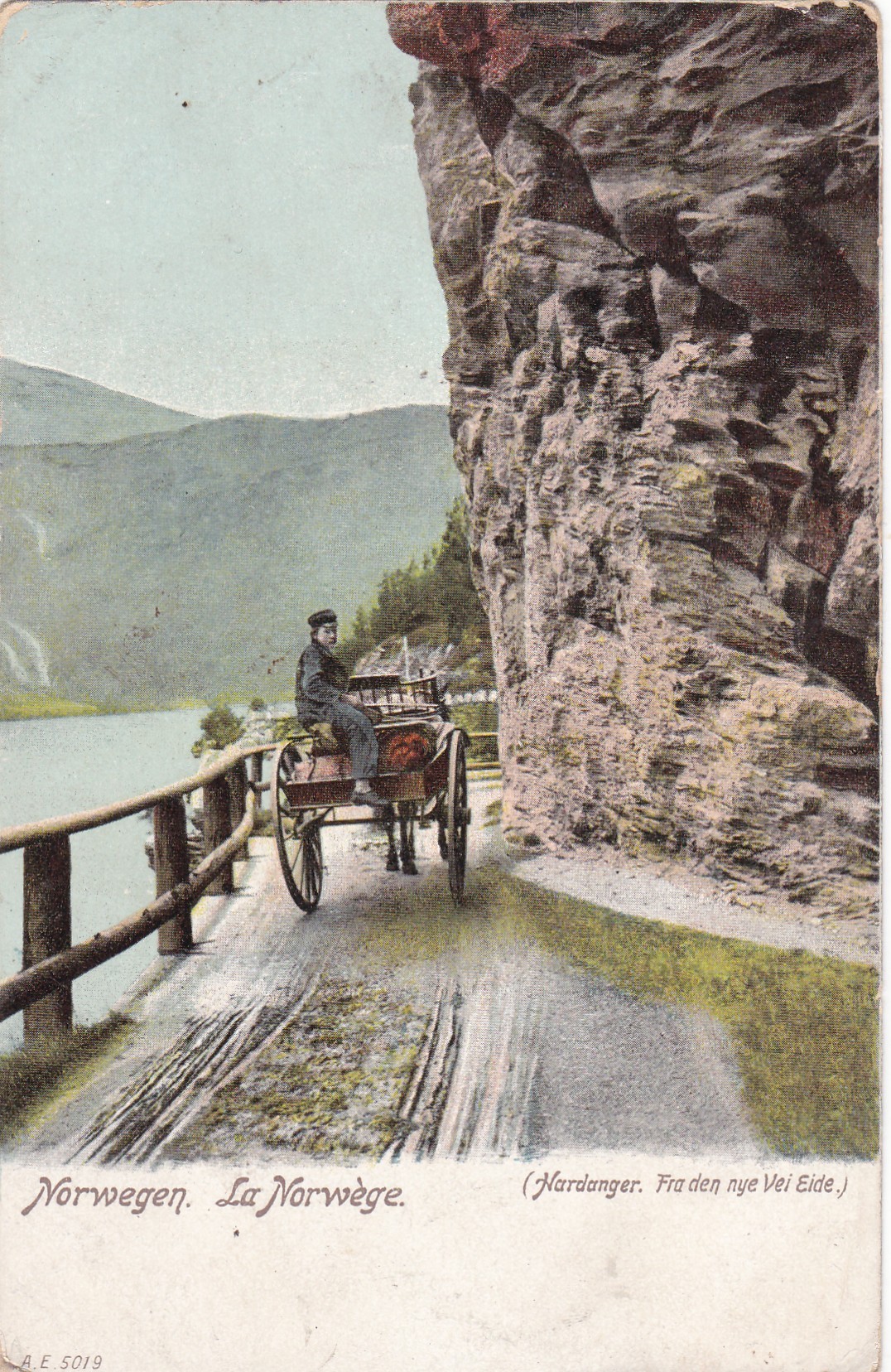 Hardanger. Den nye vei Eide. Hest/vogn ( A.E. 5019)