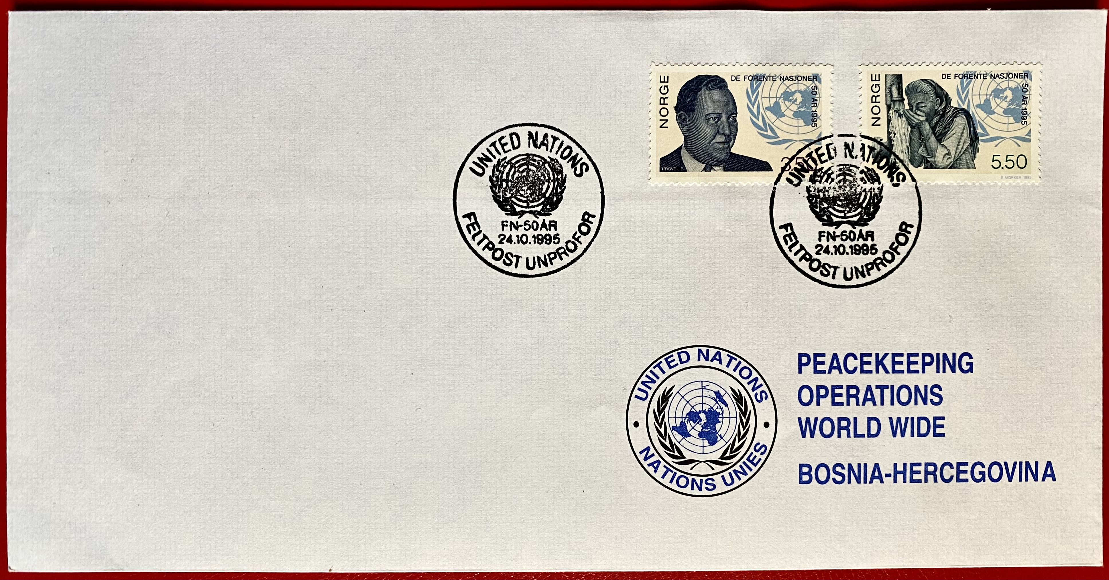 Brev FN 50 år Feltpost Bosnia-Hercegovina