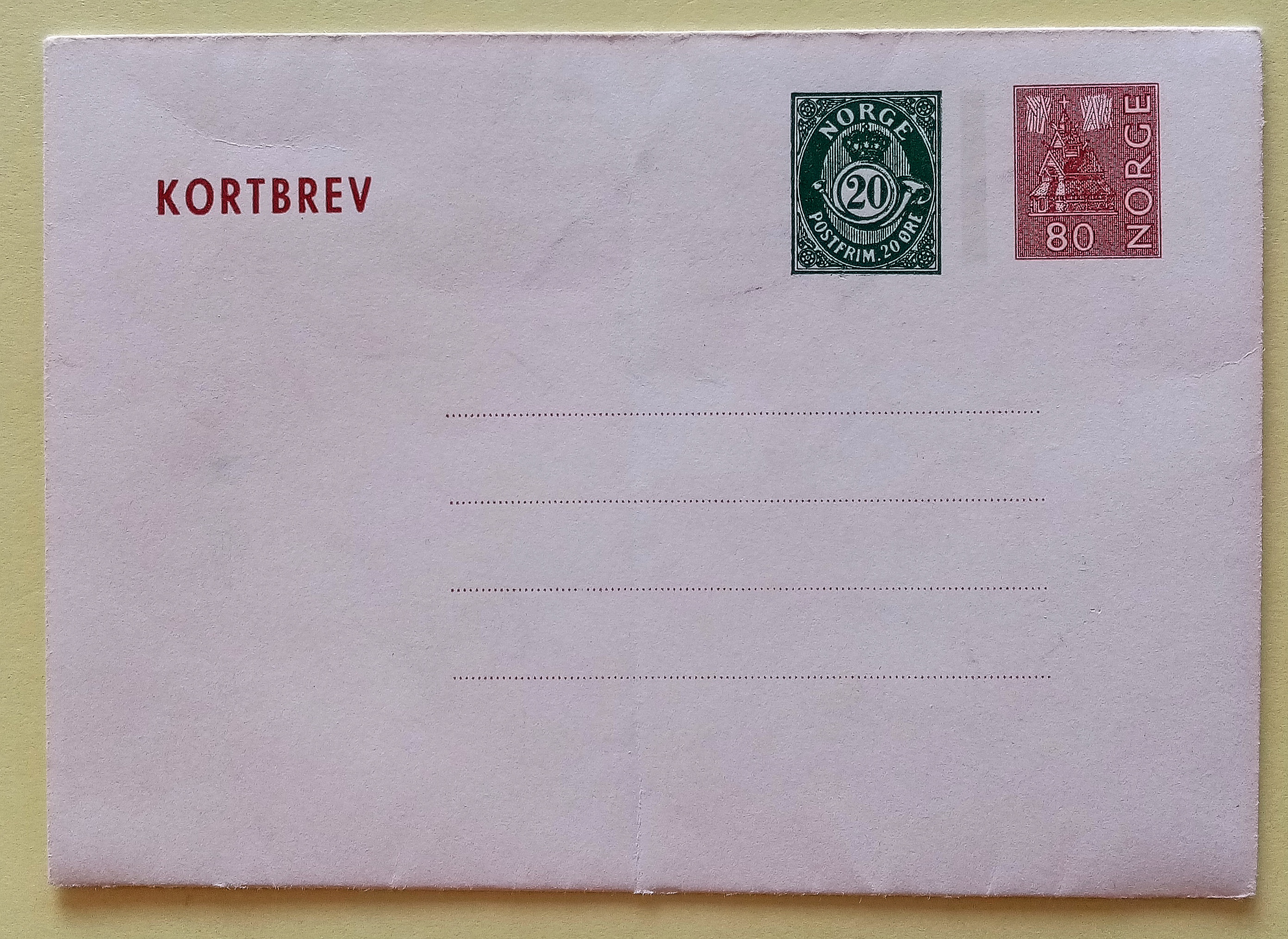 KORTBREV - Helsak brev. (20 + 80 øre)