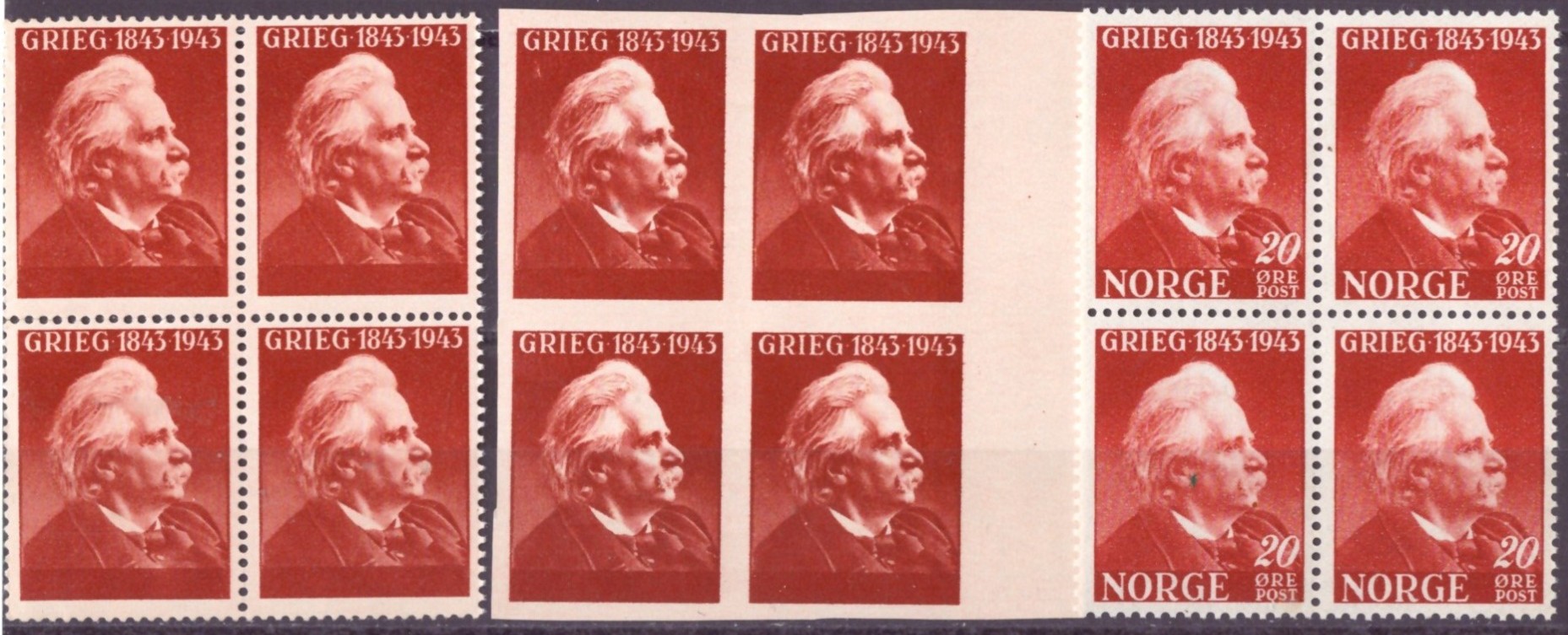 NK 315. MASKINPRØVETRYKK AV GRIEGMERKENE.