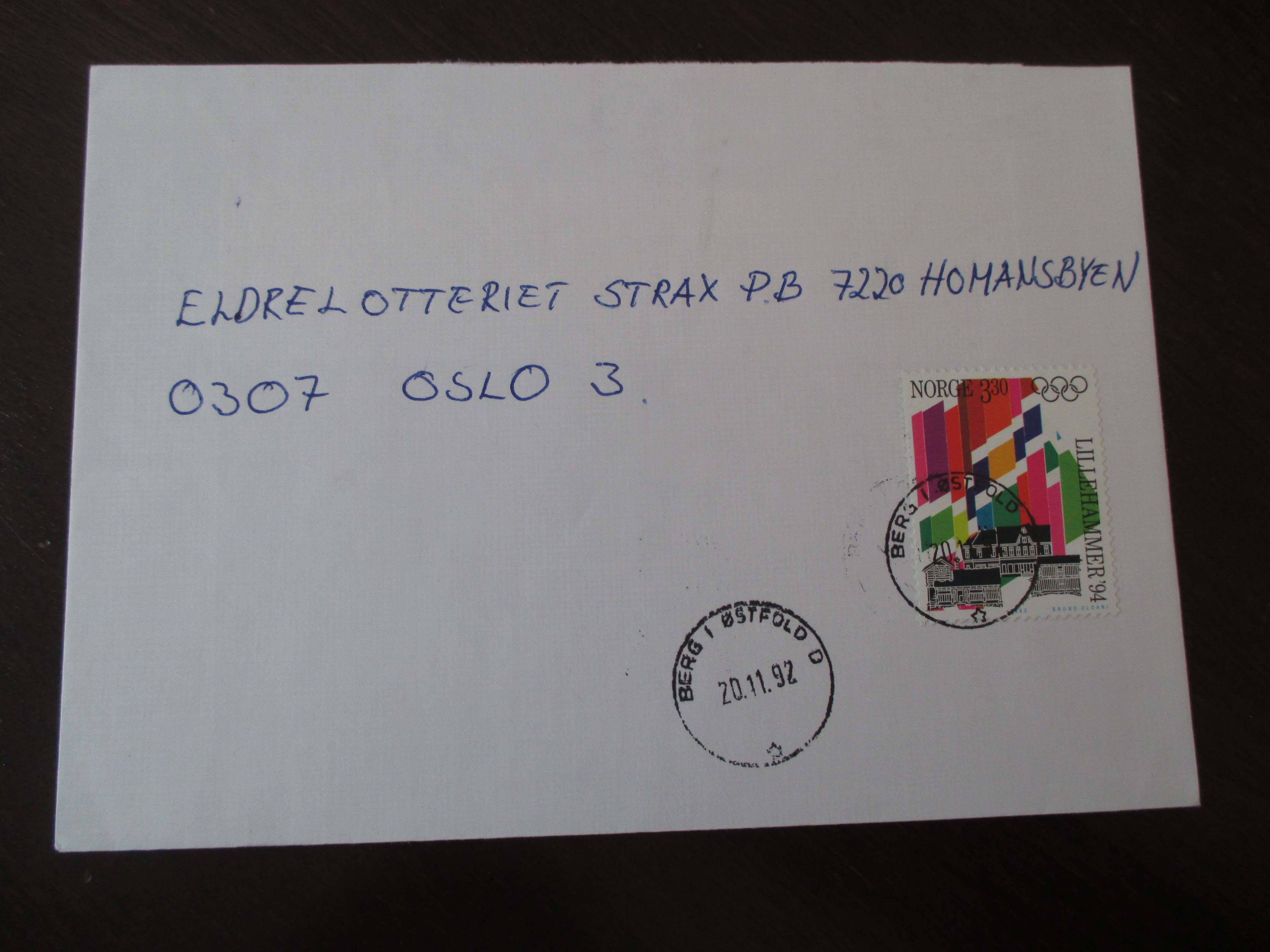 Brev st. Berg i Østfold D 20.11.1992.