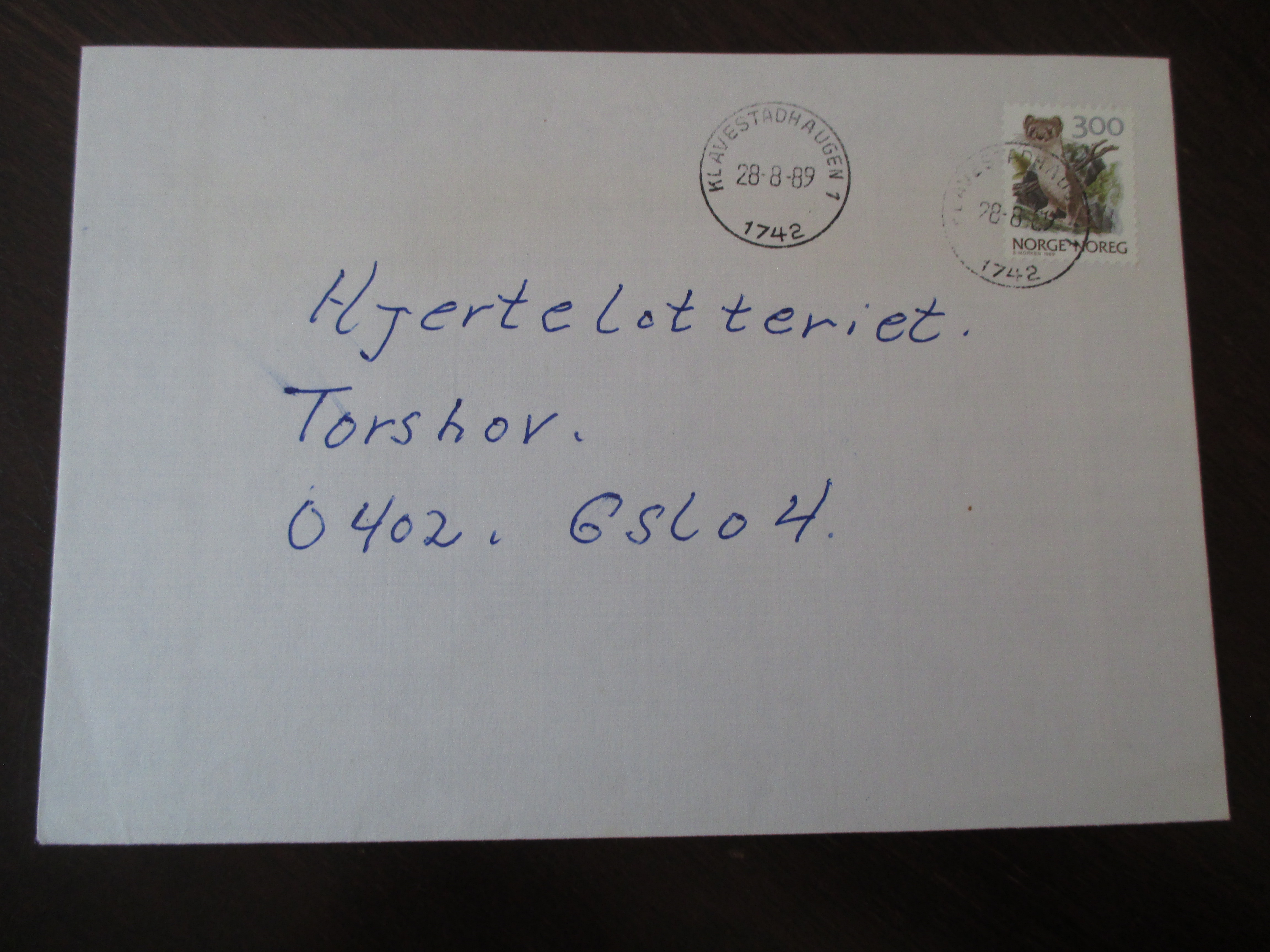 Brev st. Klavestadhaugen 1 28.08.1989. (I22N)