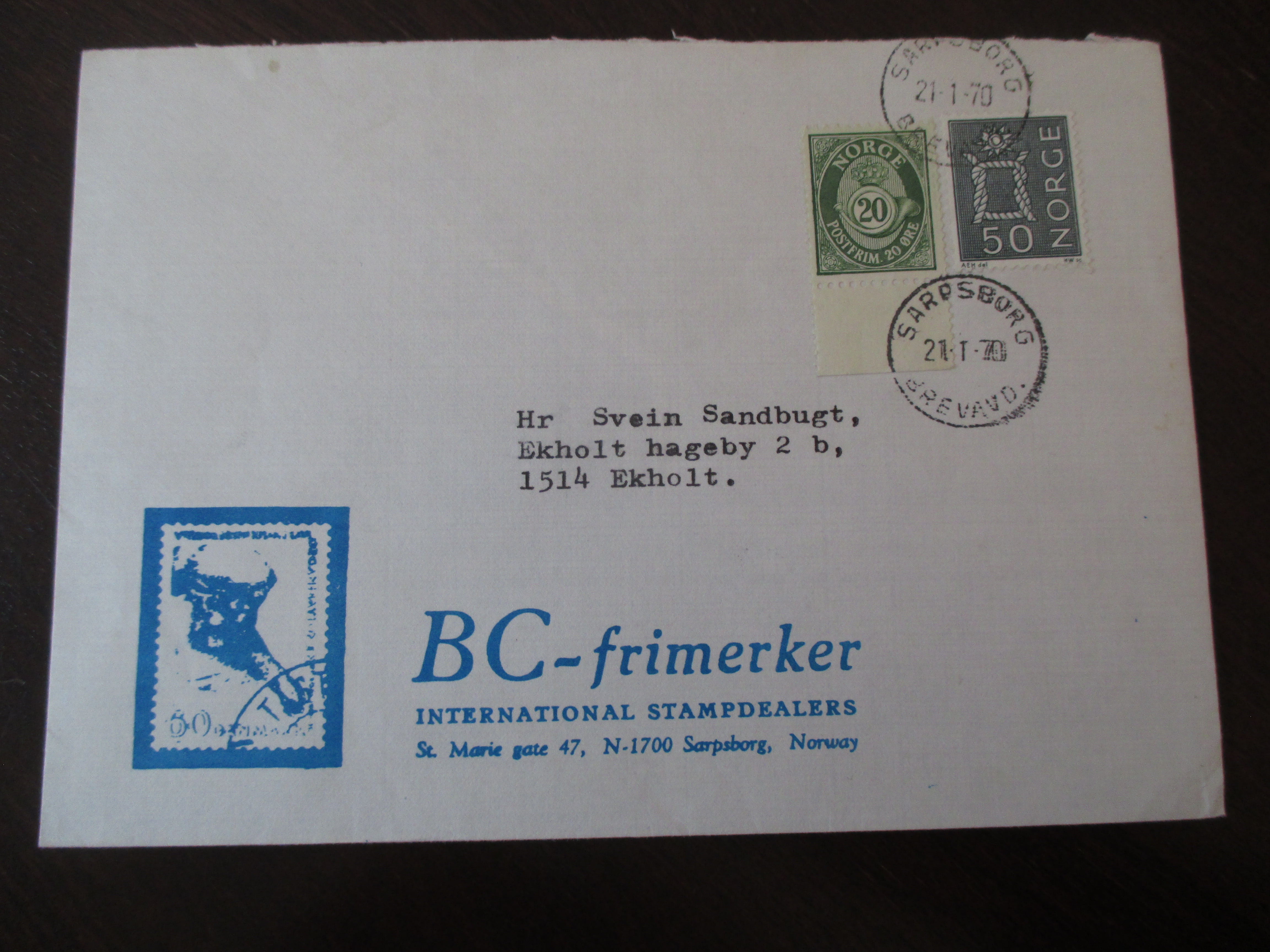 Brev st. Sarpsborg Brevavd. 21.01.1970.