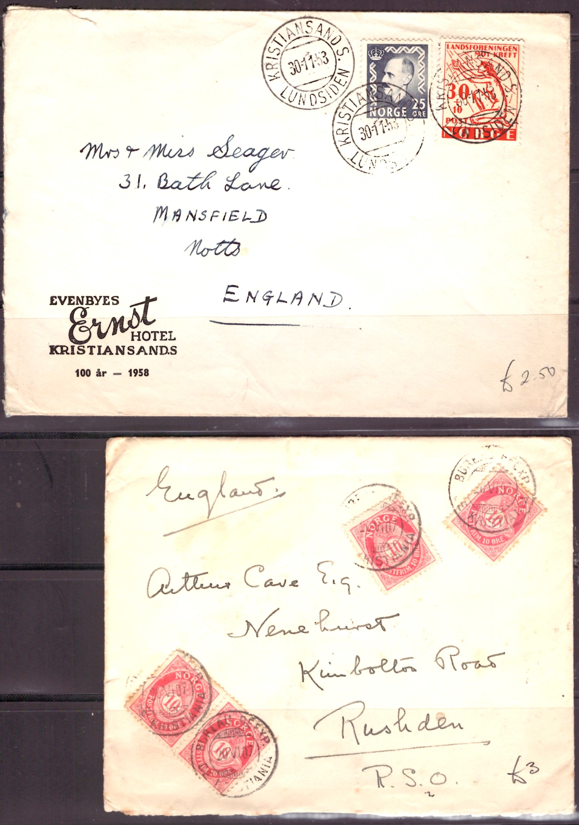 2 BREV SENDT TIL ENGLAND.