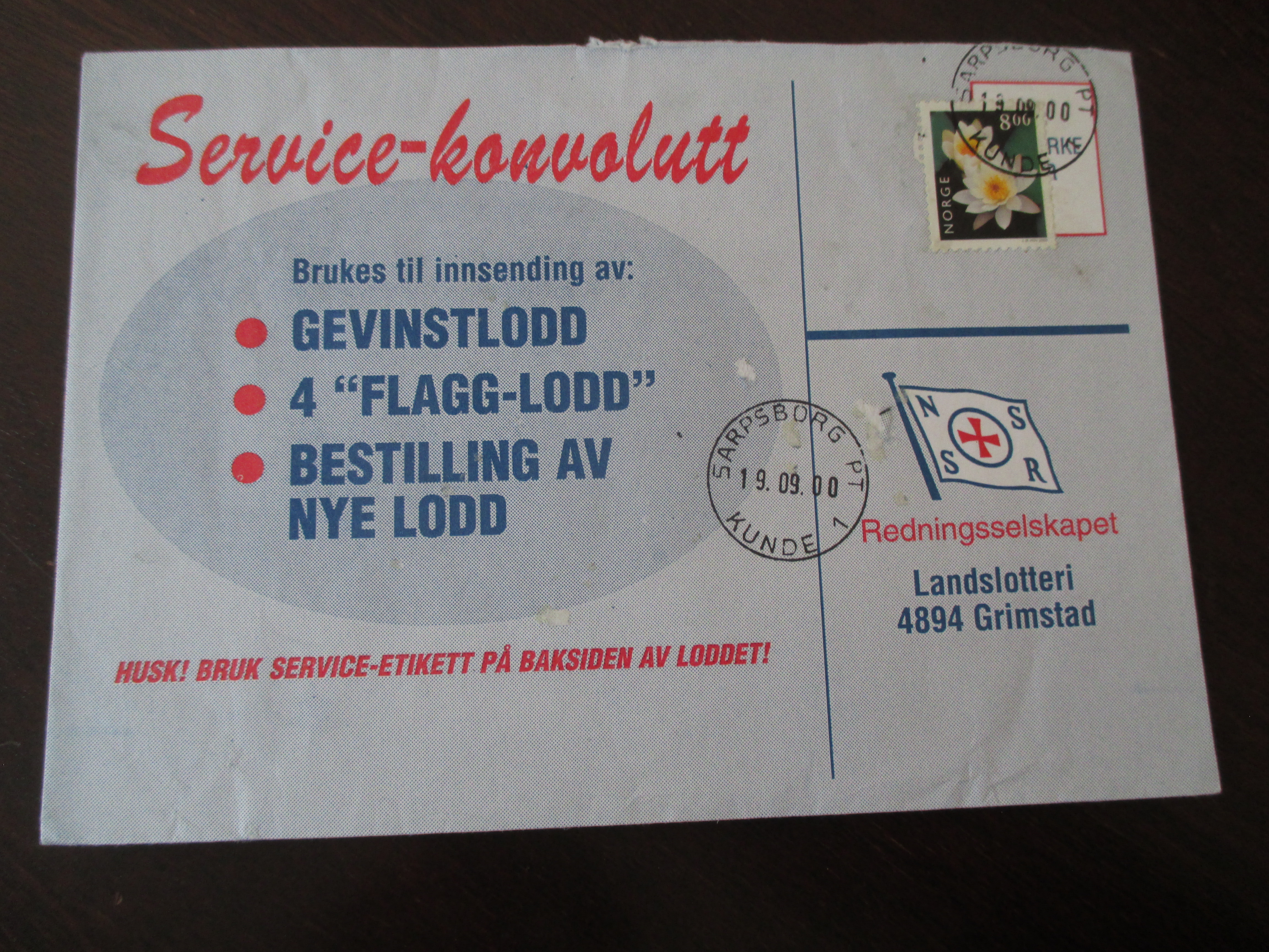 Brev st. Sarpsborg PT Kunde 1 19.09.2000. (I24)