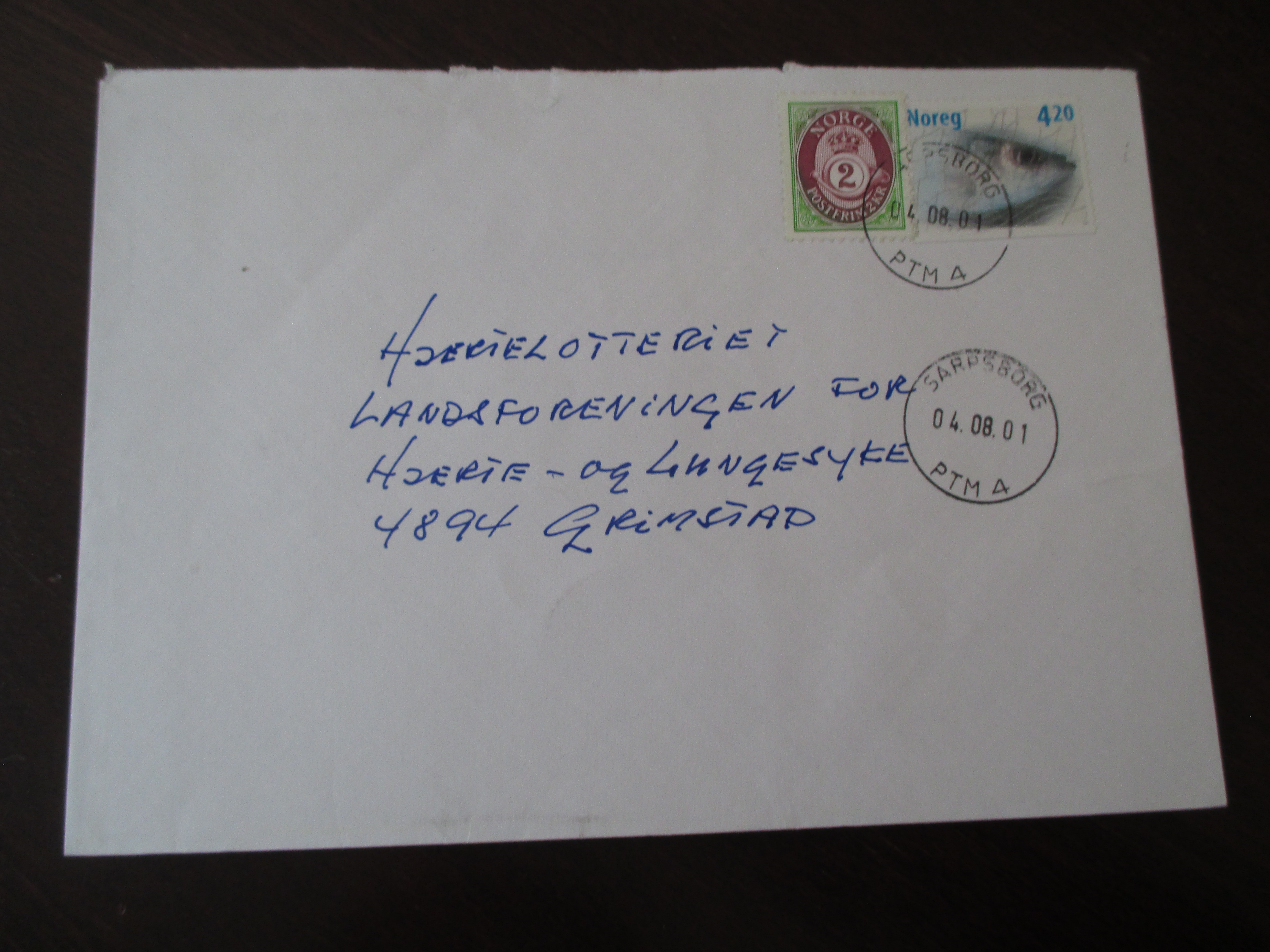 Brev st. Sarpsborg PTM 4 04.08.2001. (I24)