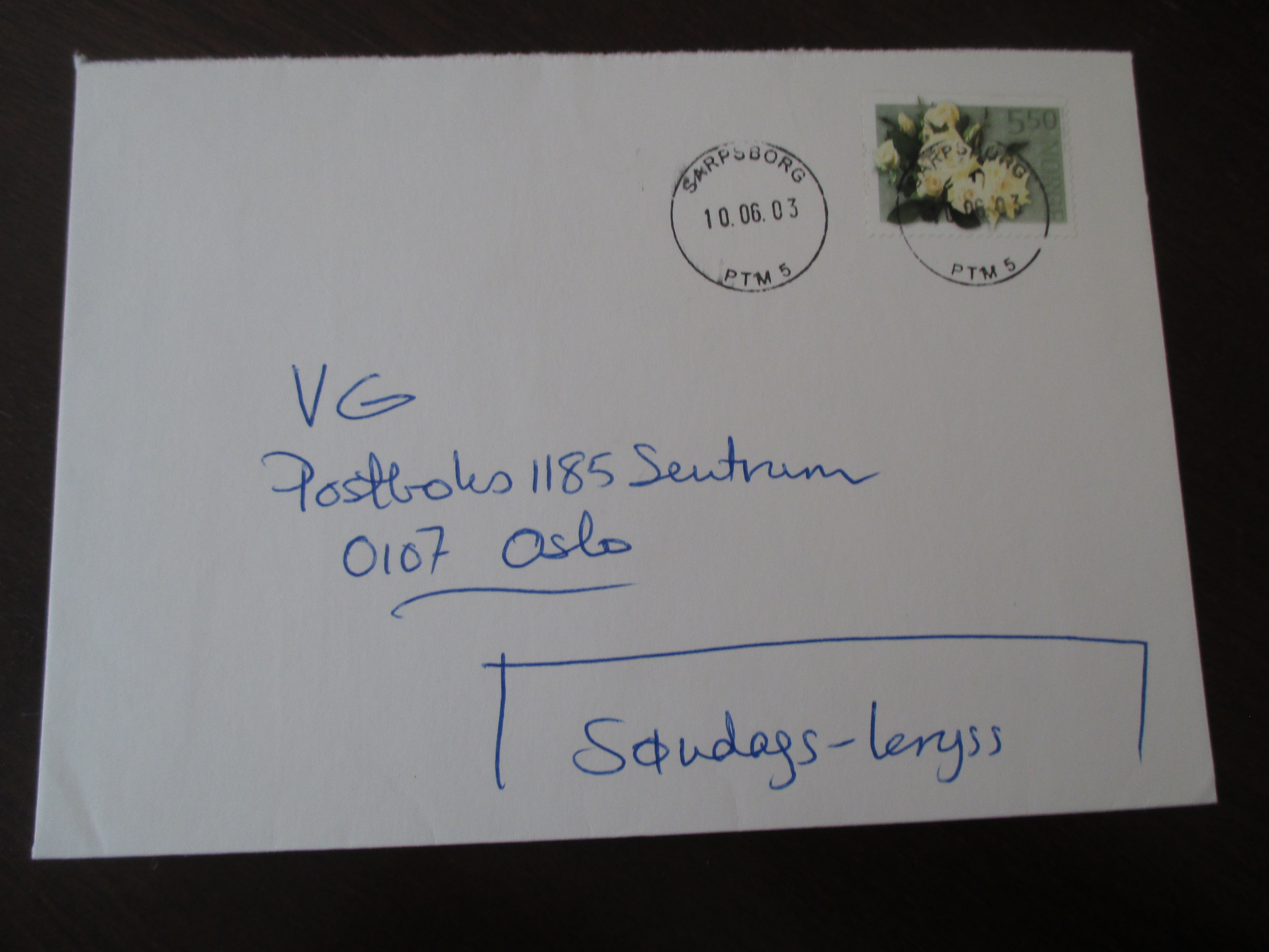 Brev st. Sarpsborg PTM 5 10.06.2003. (I24)