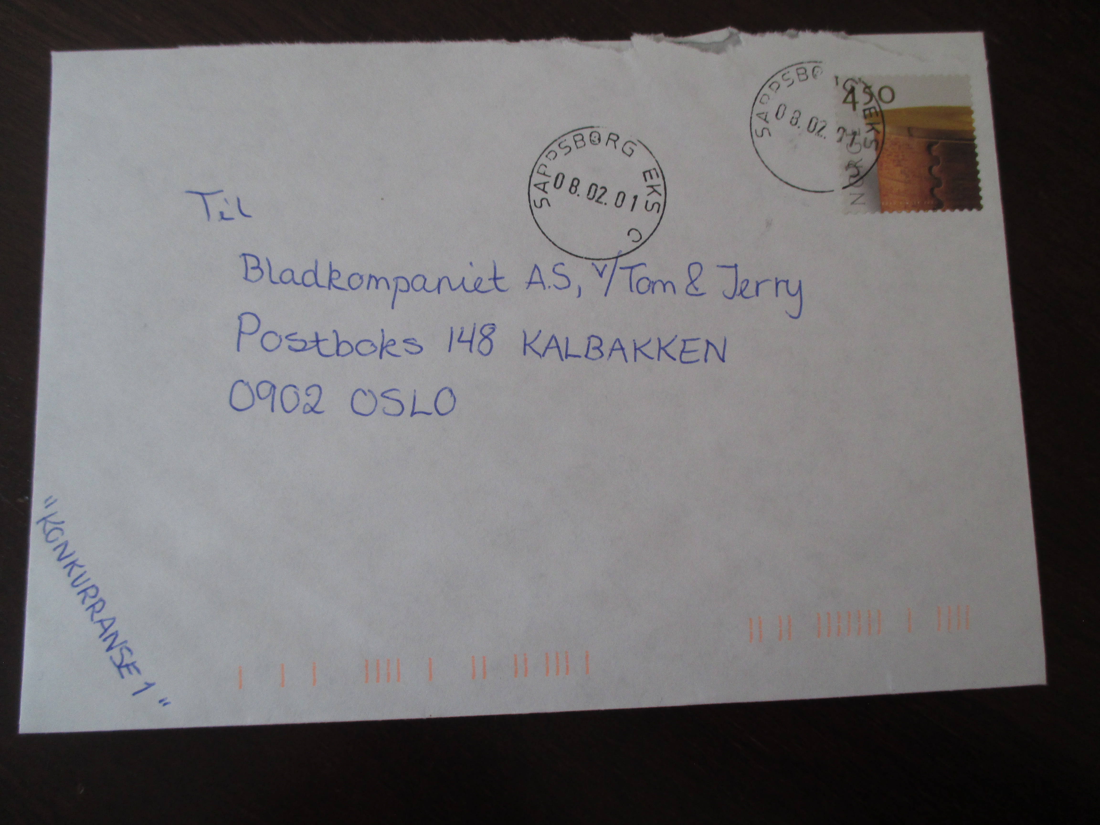 Brev st. Sarpsborg EKS C 08.02.2001. (I24)