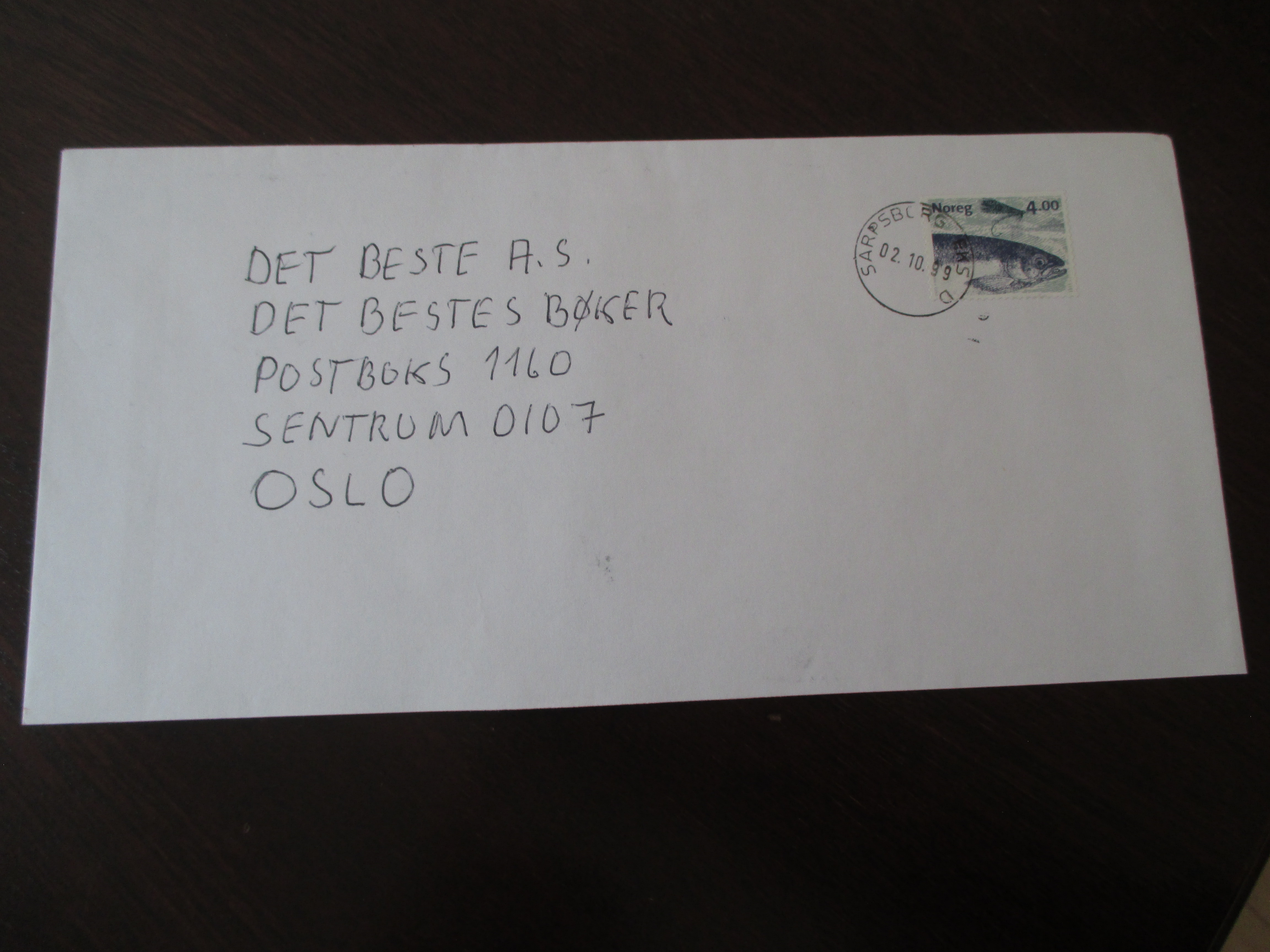 Brev st. Sarpsborg EKS D 02.10.1999. (I24)