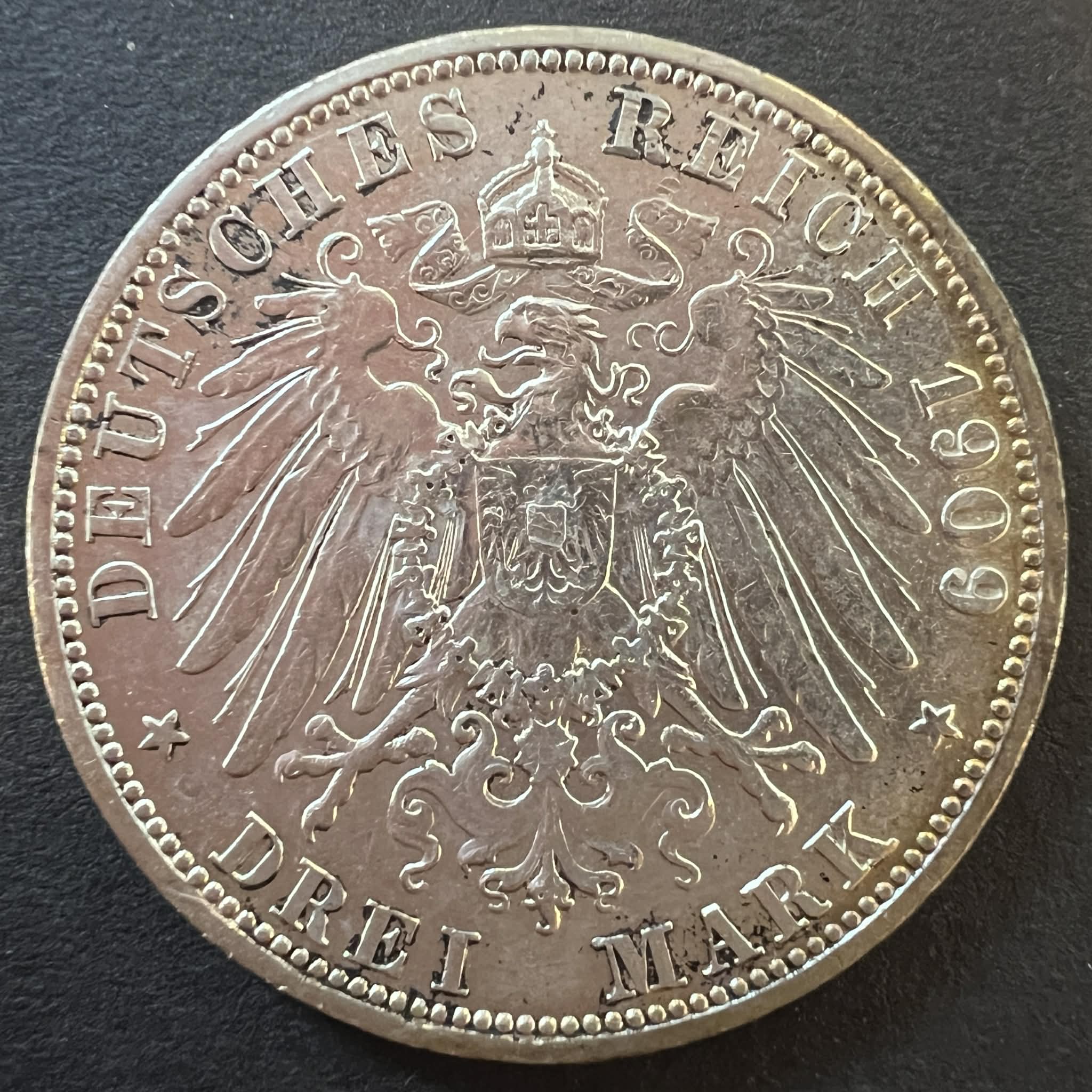 3 mark 1909 A (16,67 gram, 90 % sølv)