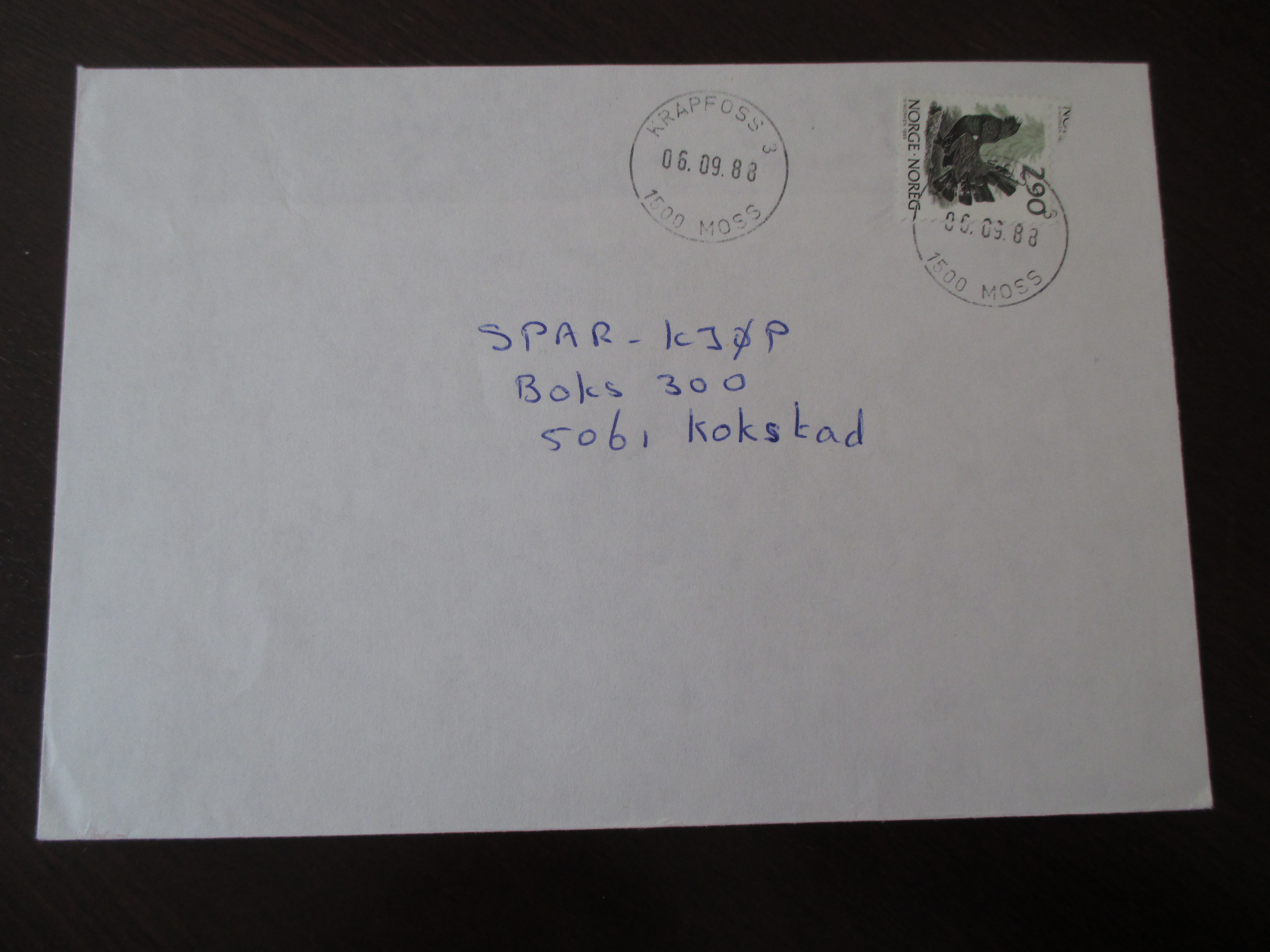 Brev st. Krapfoss 3 Moss 06.09.1988. (I24N)