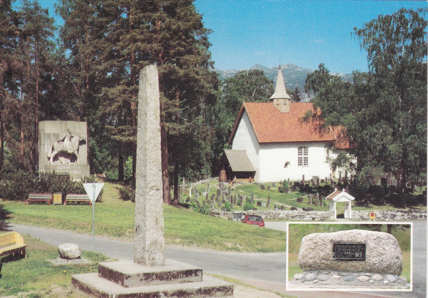 Seljord med kirken og M.B. Landstad (K.Nordahl 2614)