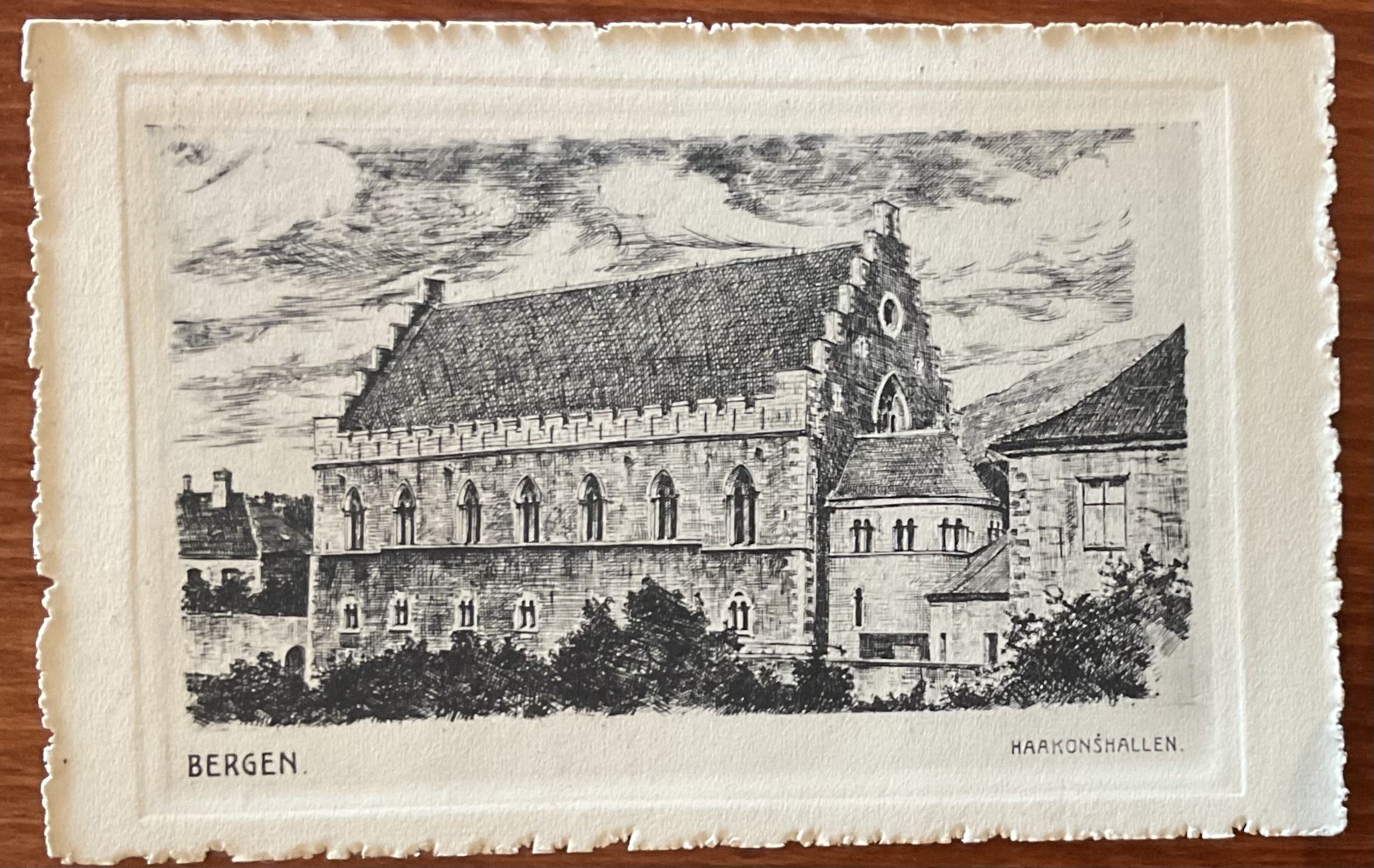 Gammelt sjeldent grafisk trykk HAAKENSHALLEN, E.N.N 13072
