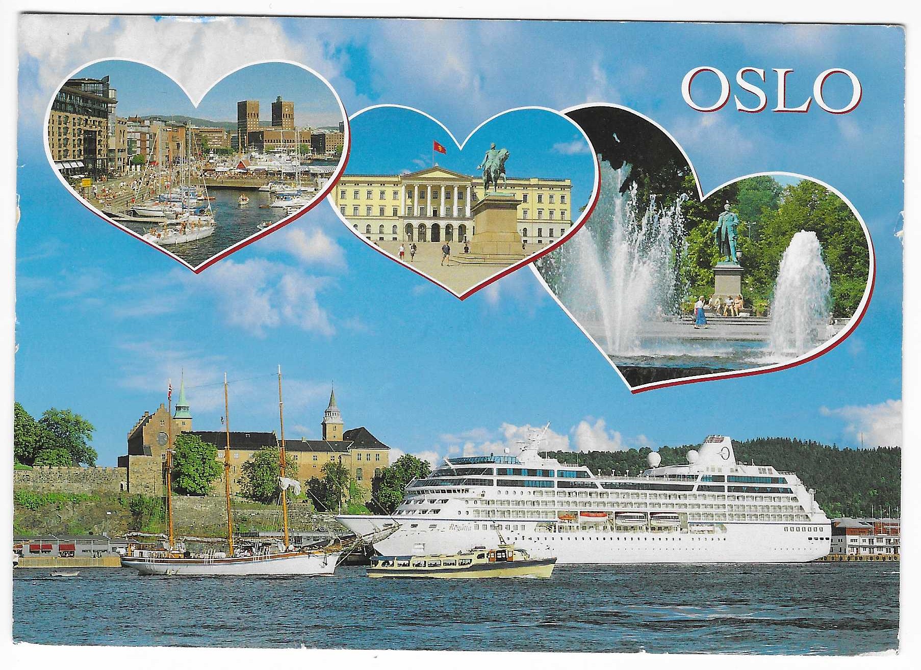 Oslo. Cruiseskip og andre båter ved Rådhuskaia. Aune