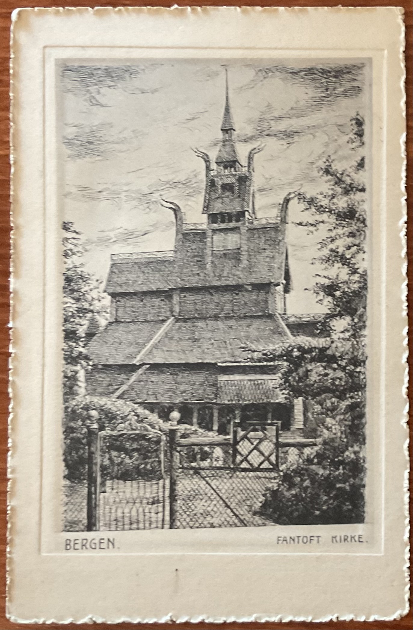 Gammelt sjeldent grafisk trykk Fantoft Kirke, E.N.N 13088