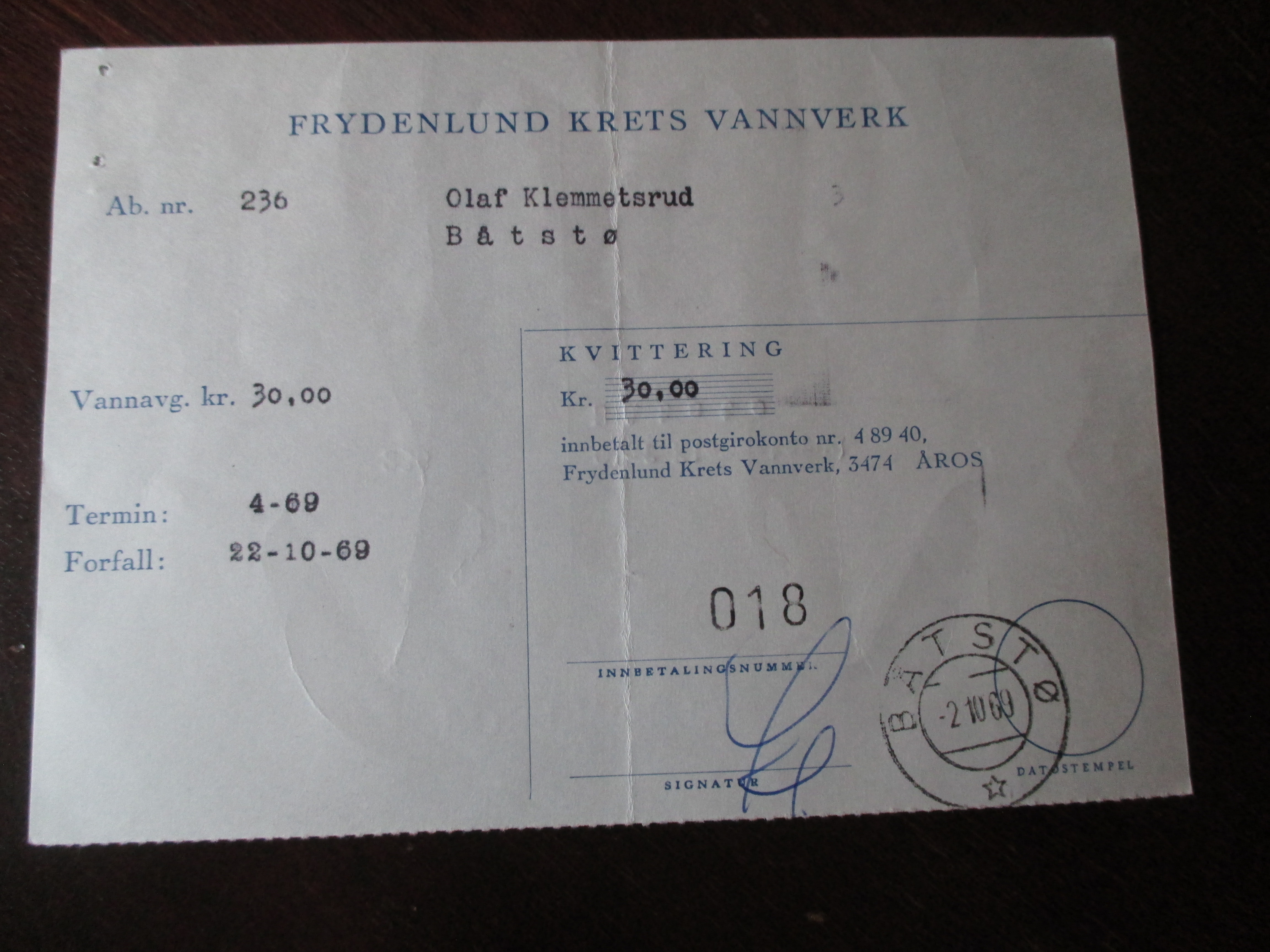 2 giropostkort st. Båtstø 1969/72. (TA)