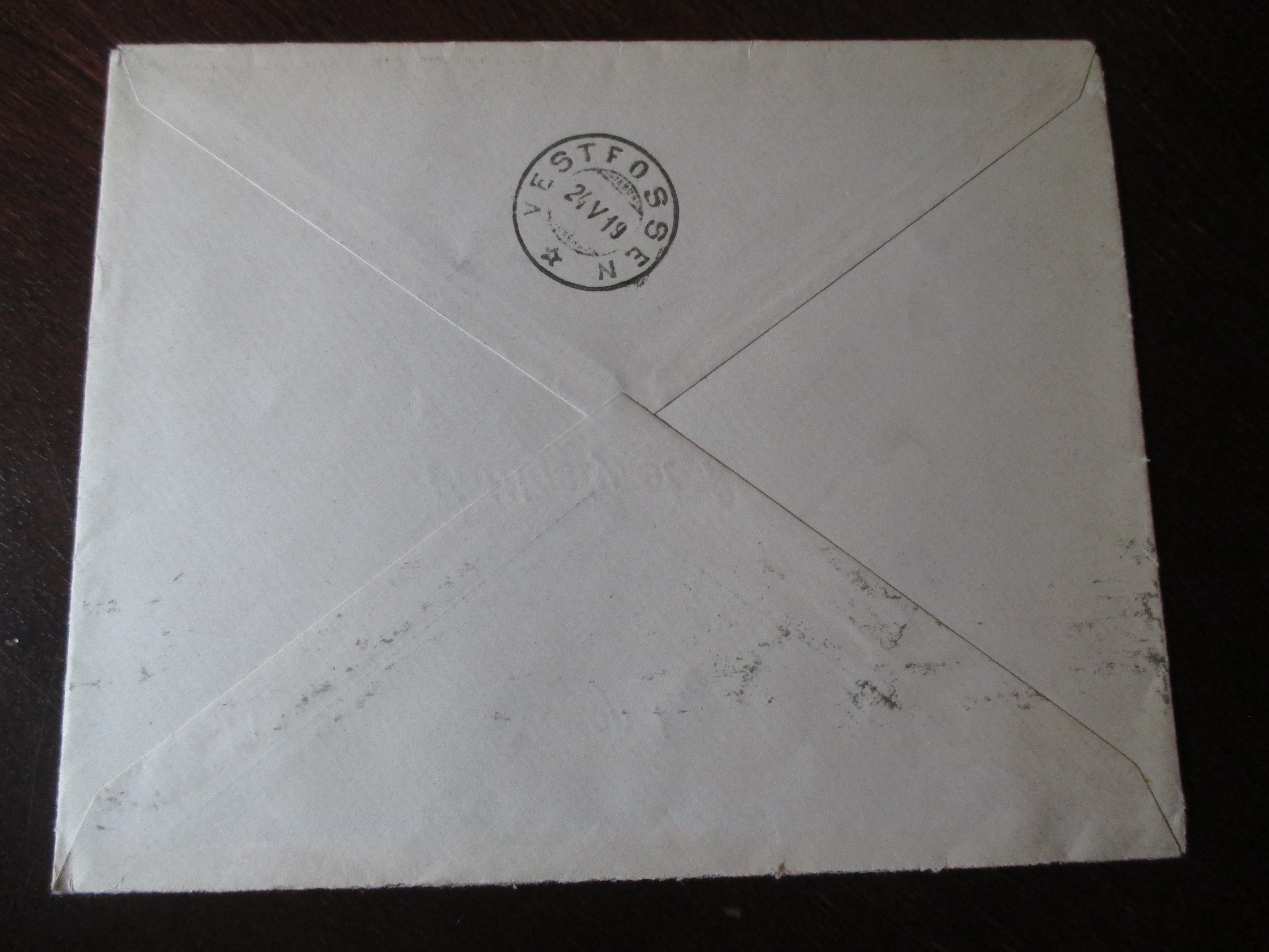Brev st. Vestfossen 24.V.1919. (SL) Bakside.
