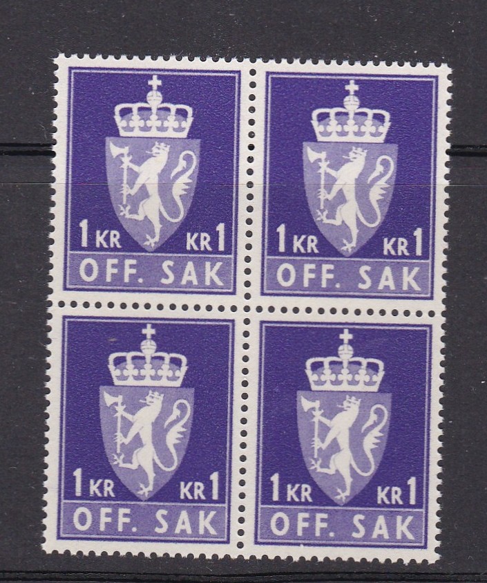Off Sak 1 kr ( tjm 95) 4-blokk postfrisk