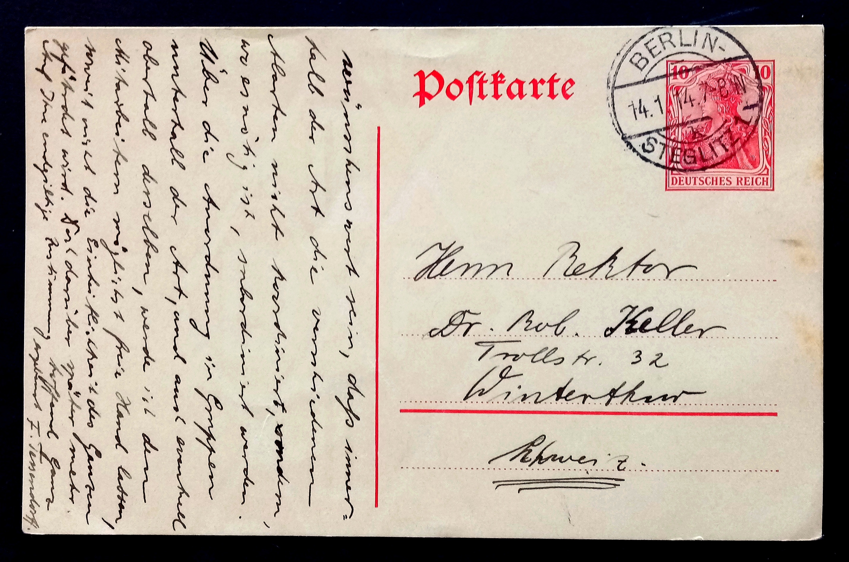 Keiser Riket - Postkarte - BERLIN. 14.1.14  - (Hel Sak kort.)