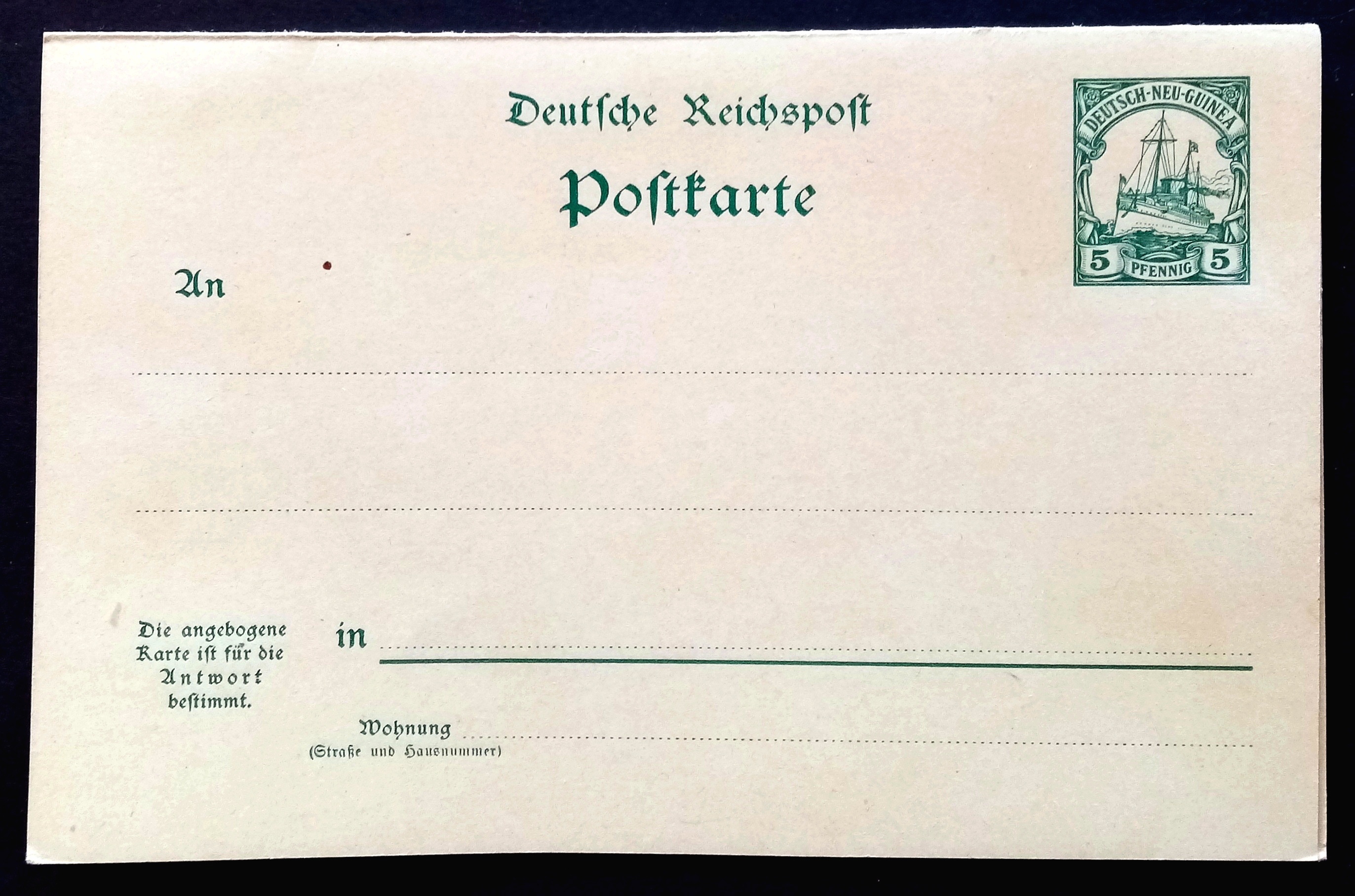 Postkarte - Deutsch-Neu-Guinea.     5 pfennig,grønn.