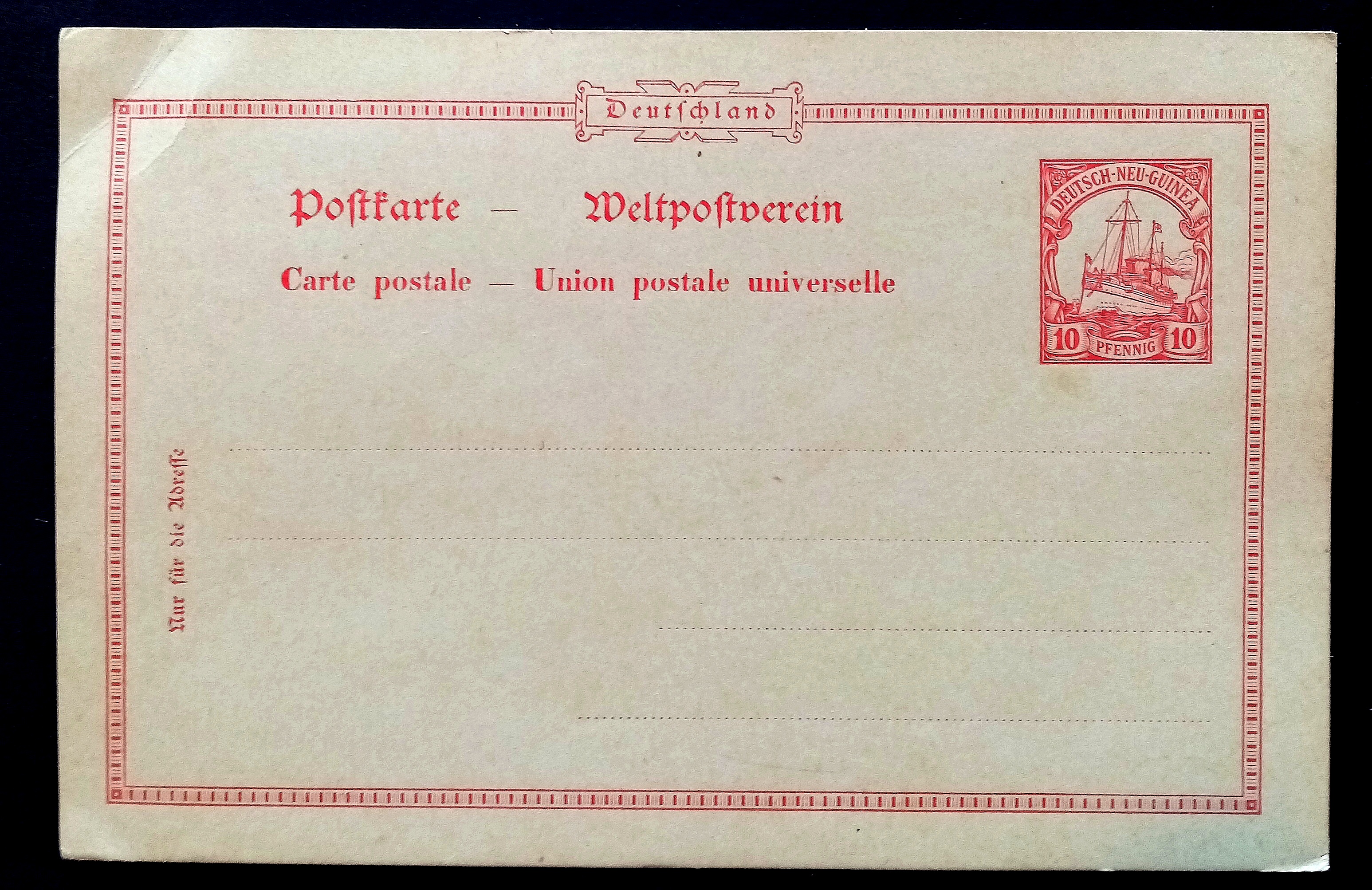 Postkarte - Deutsch - Neu guinea.     10 pfennig, rød