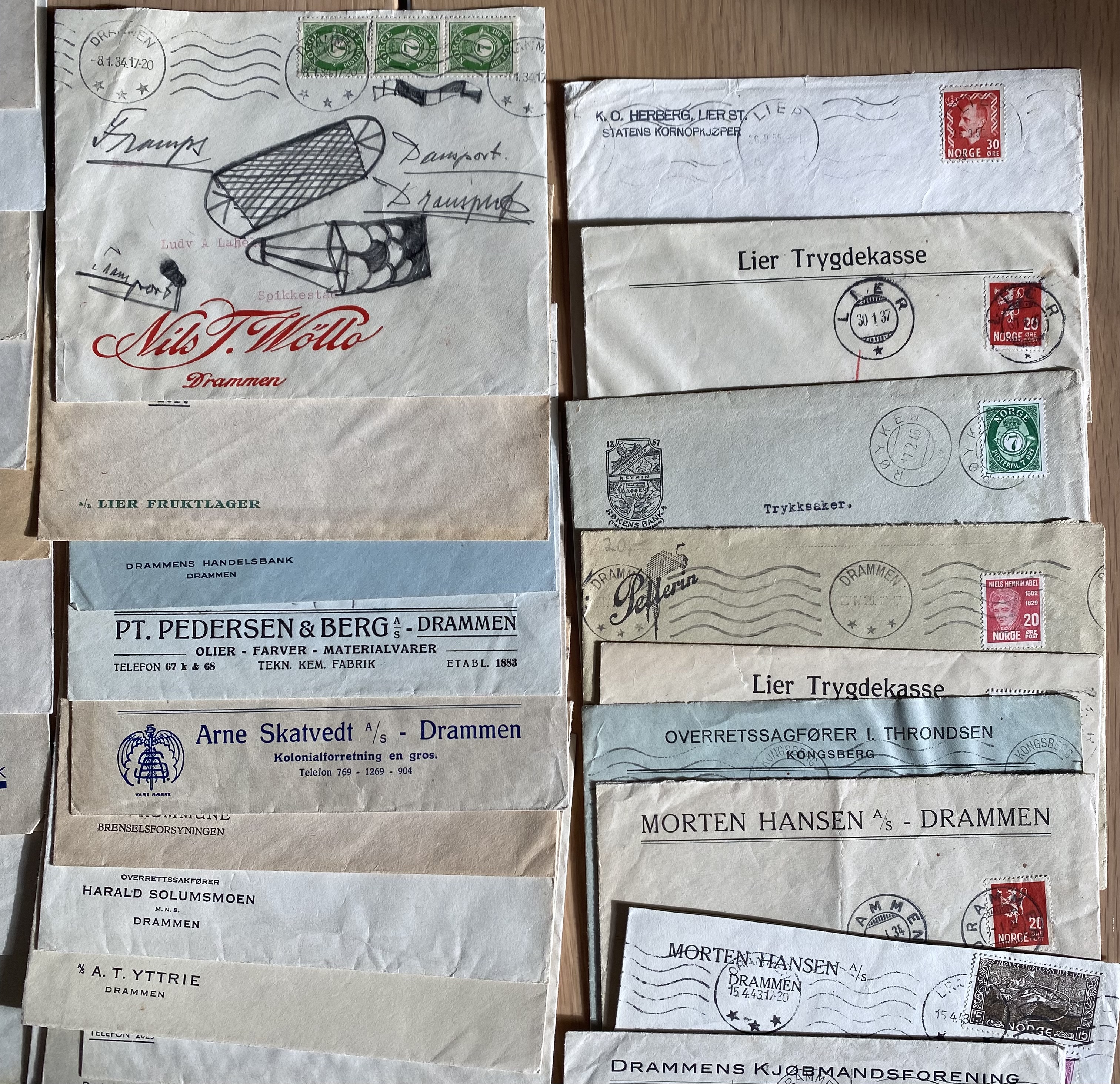 Lot Brev m/Trykk/Logo ca 35 stk Stemplet (for det meste) Drammen, Lier og Buskerud