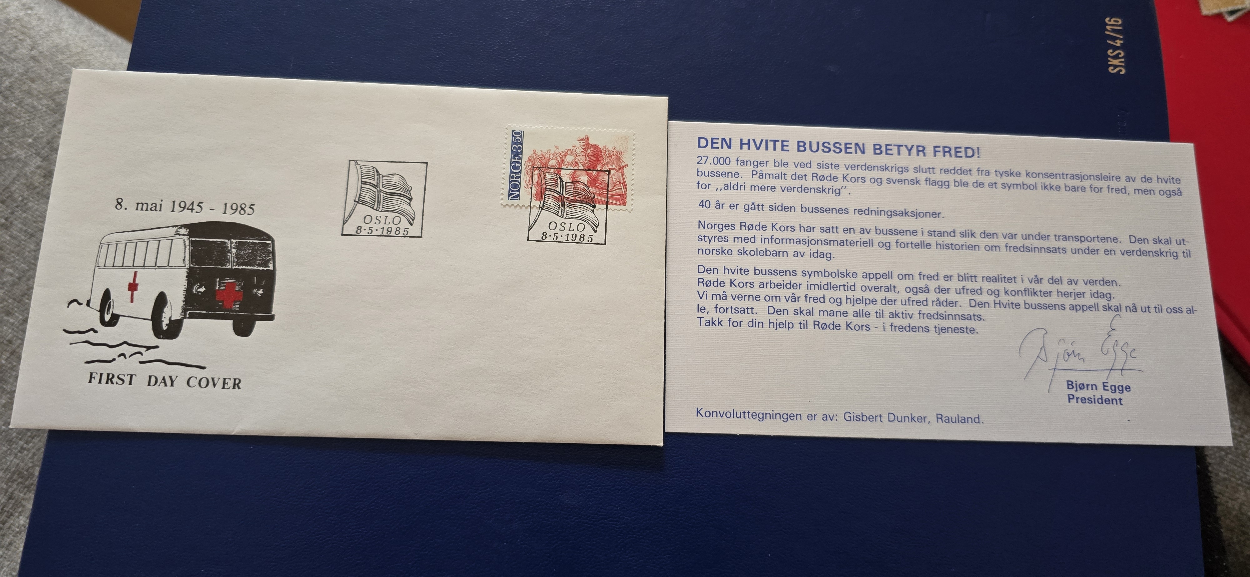 OSLO 8-5-1985 FDC NK 968 LOGO RØDE KORS BUSS