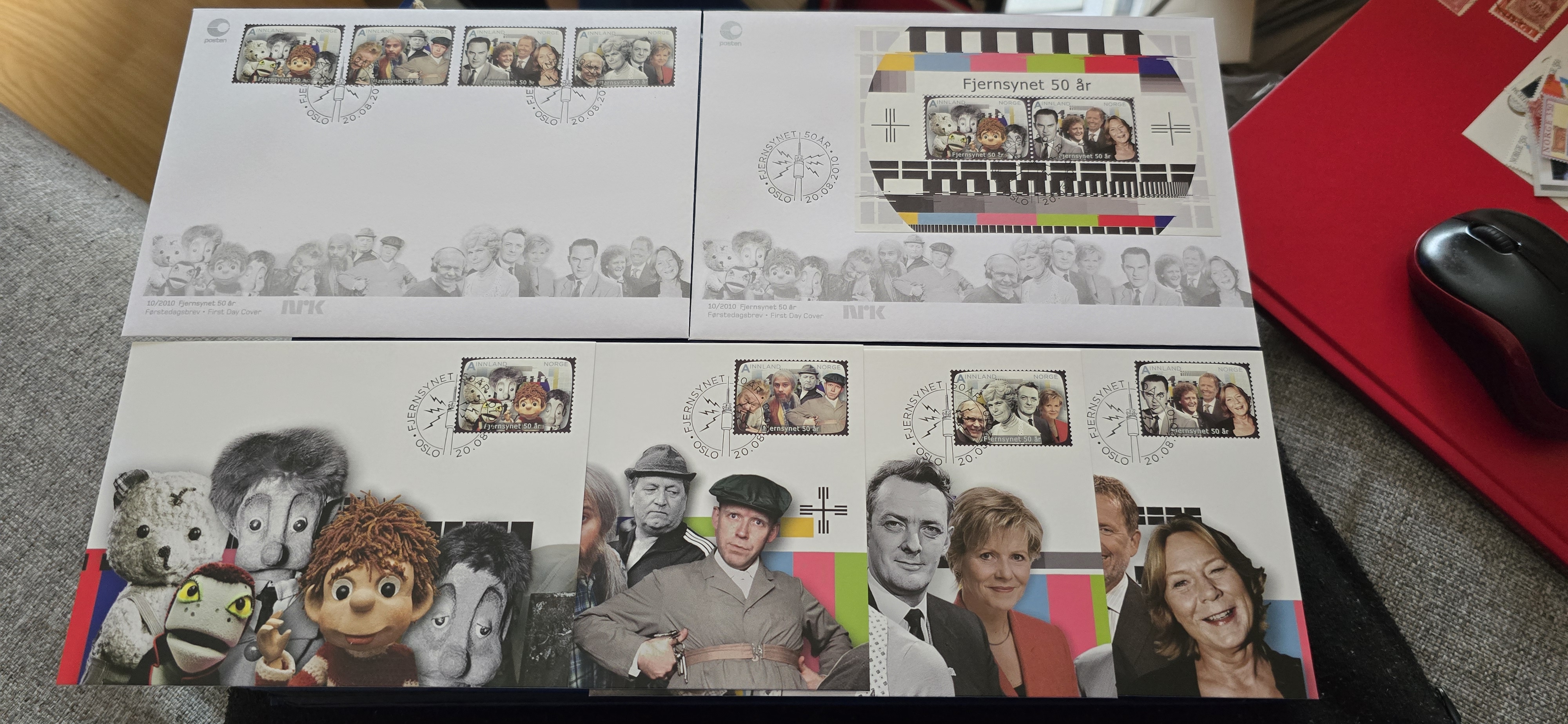 FJERNSYNET 50ÅR 2 FDC + 4 MAXIKORT OSLO 20.08.2010