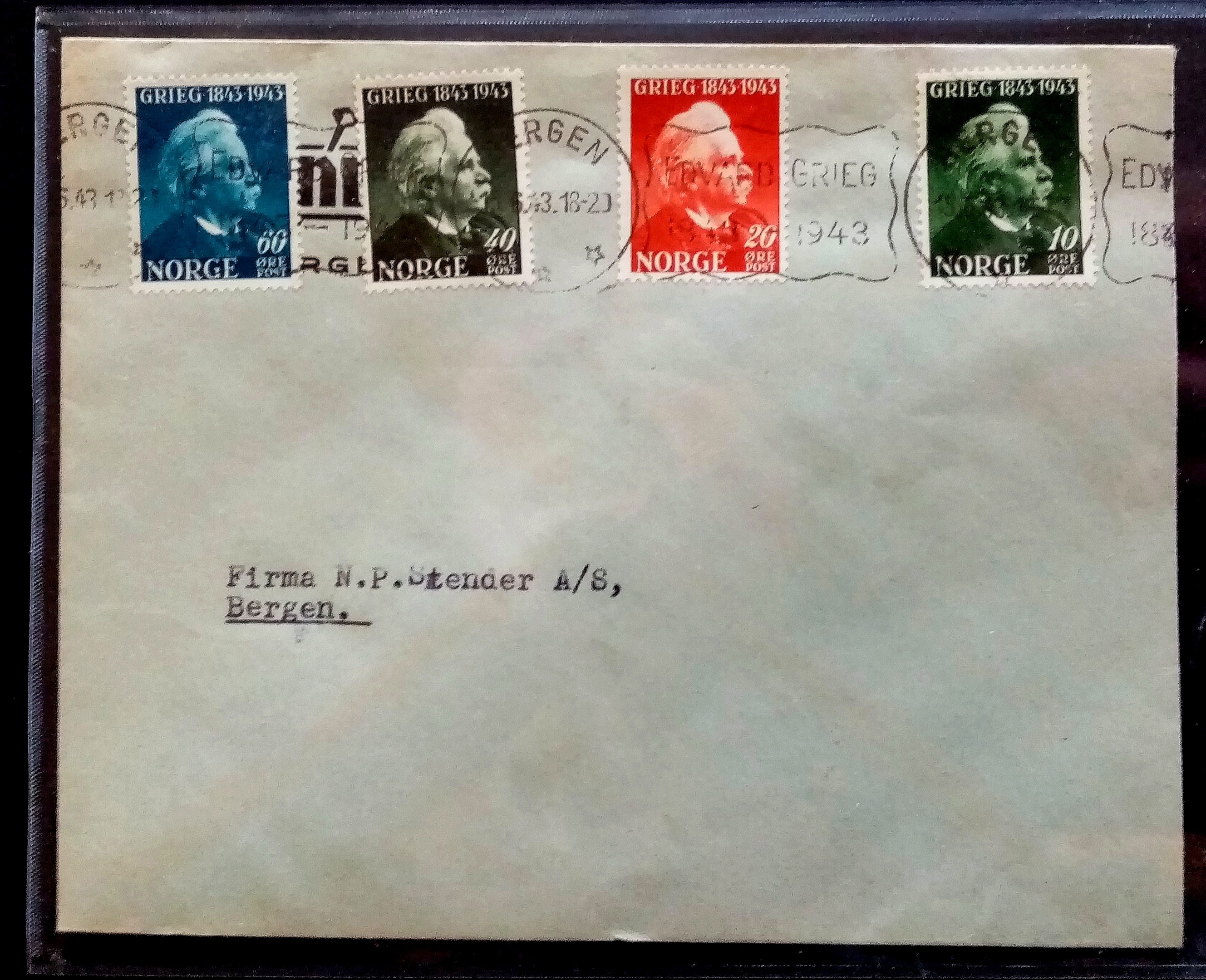 Norge - FDC - 314 - 17. Grieg - Bergen. 15.6.1943