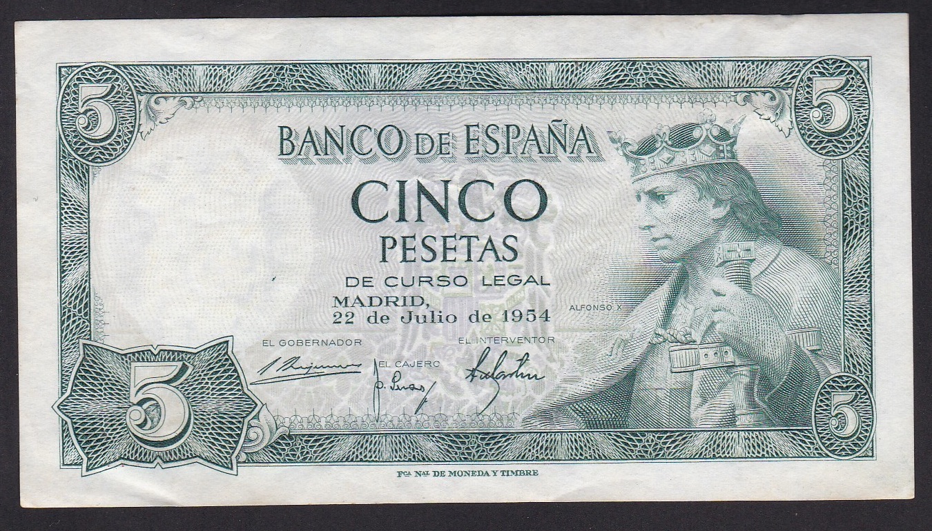 Spania. 1954 . 5 Pesetas