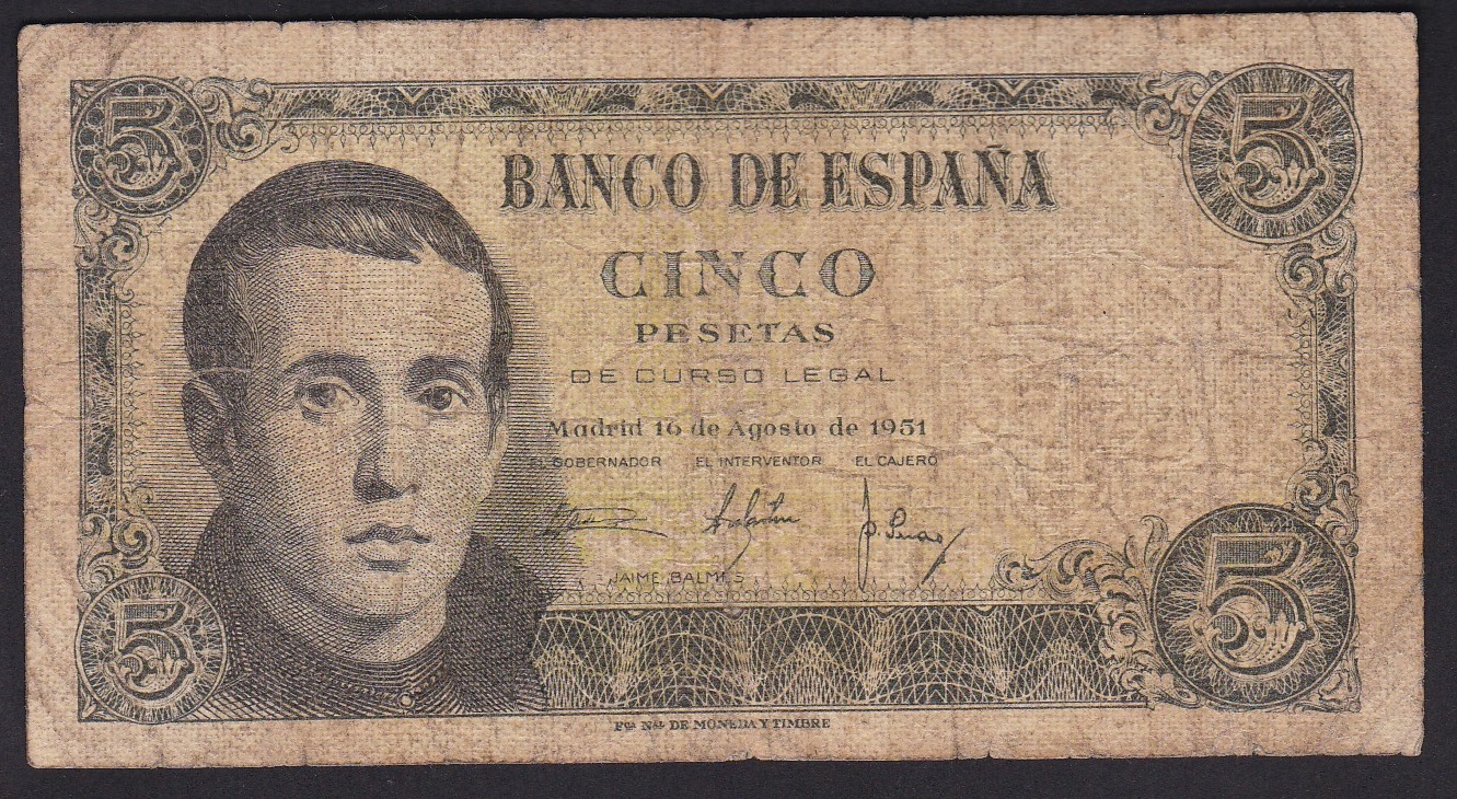 Spania. 1951 . 5 Pesetas