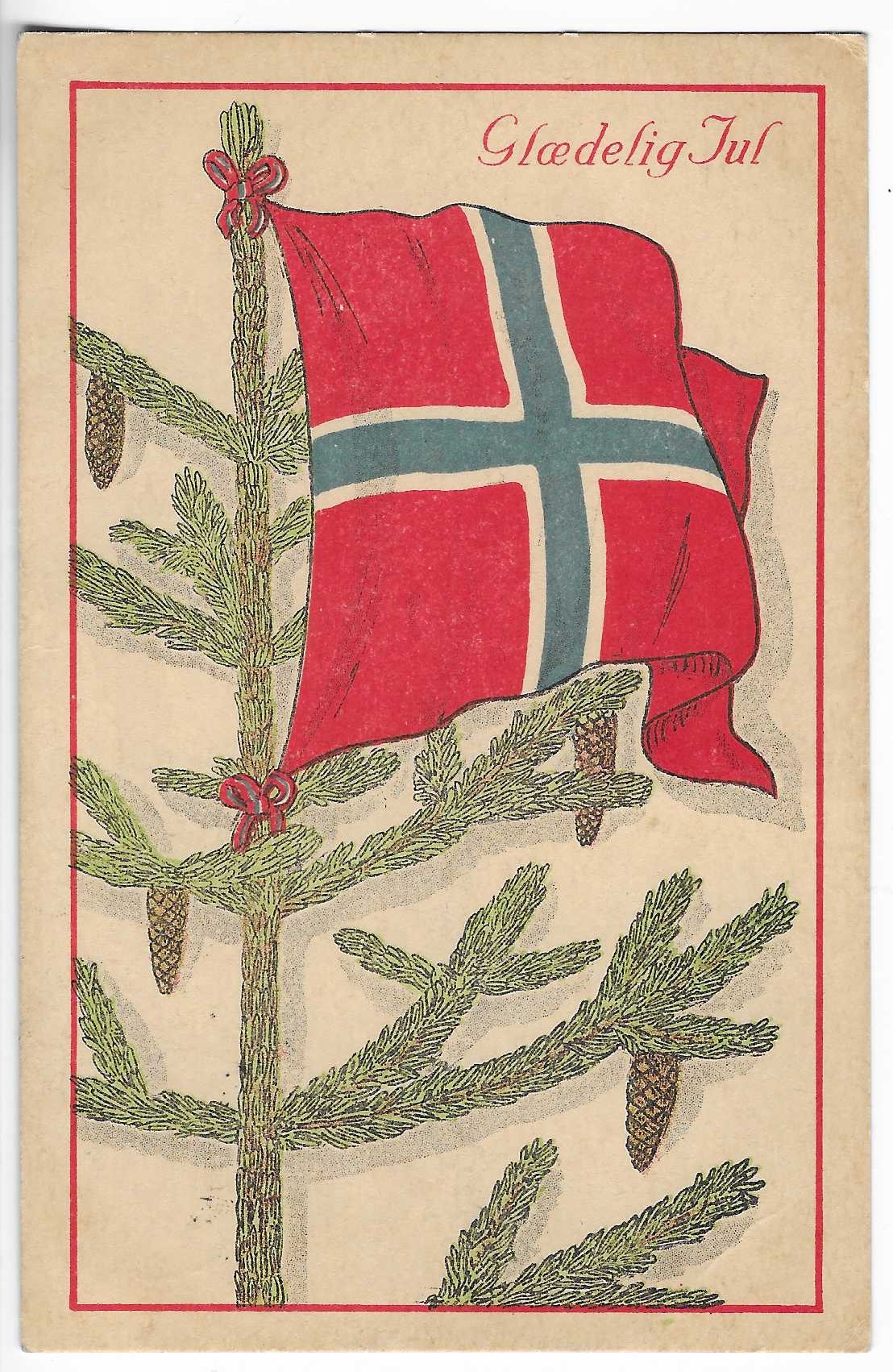 Glædelig Jul. Flagg/Patriot. Postg. 1920.  Utg: Import?