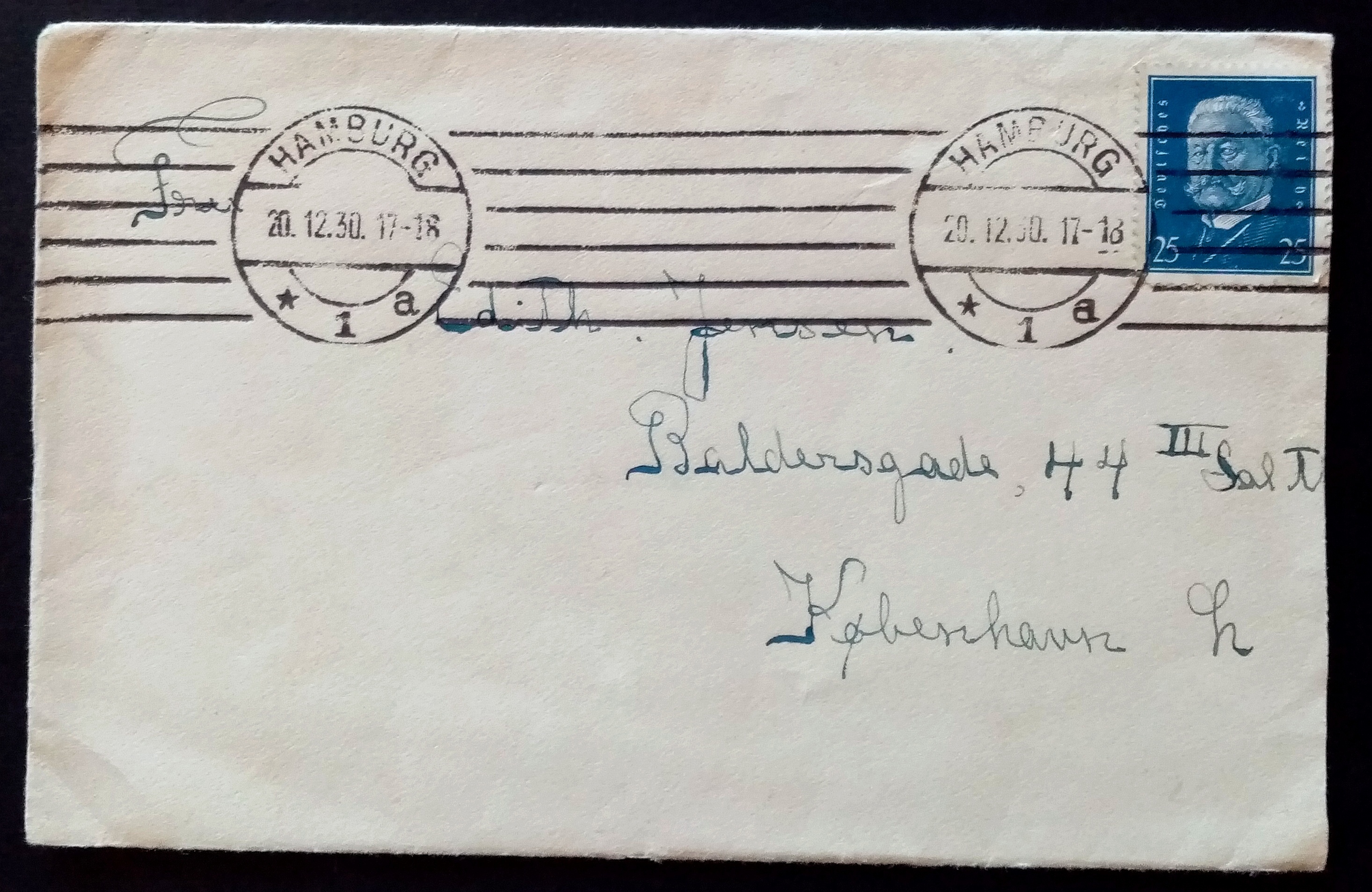 Brev - HAMBURG. 20.12.30  (Hindenburg merke)