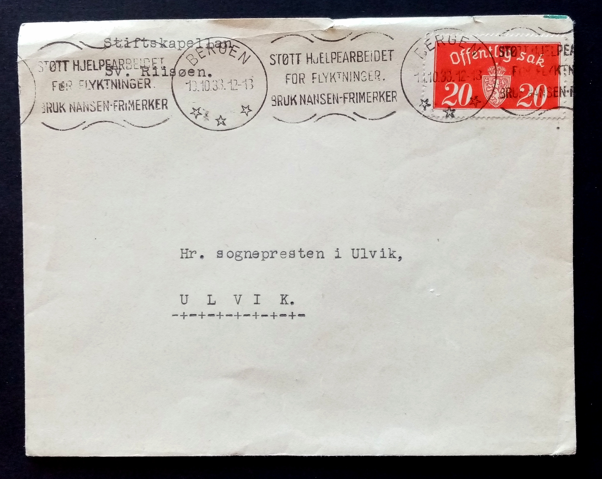 Brev - BERGEN. 10.10.33