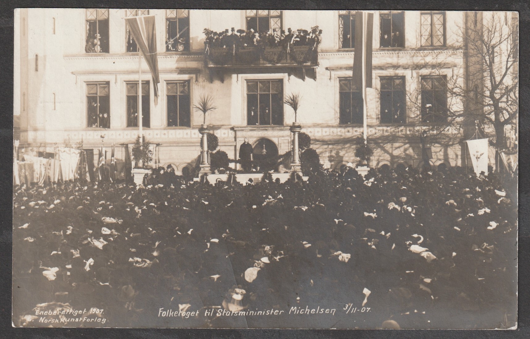 Folketoget til Statsminister Michelsen 1907. Norsk Kunstforlag