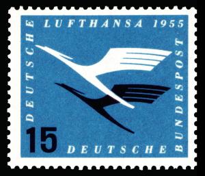 BRD 1955. Michel # 207. Lufthansa 15 pf.. Postfriskt merke