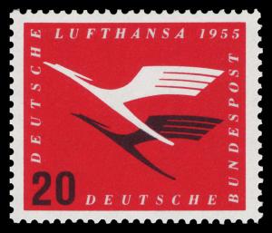 BRD 1955. Michel # 208. Lufthansa 20 pf.. Postfriskt merke