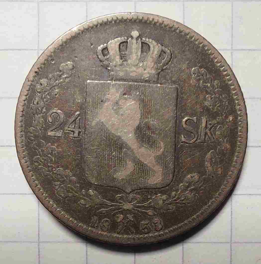24 skilling 1853 sølv. Kv. 1/1-