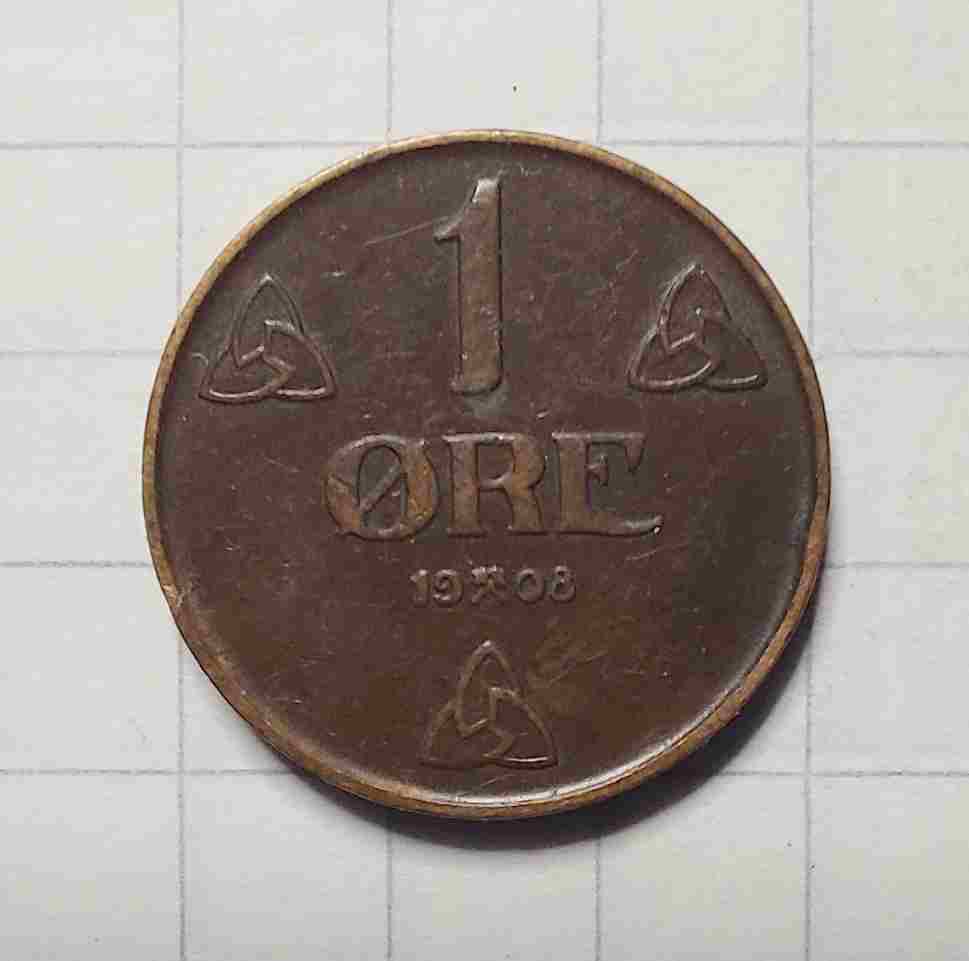 1 øre 1908. Kv. 1+