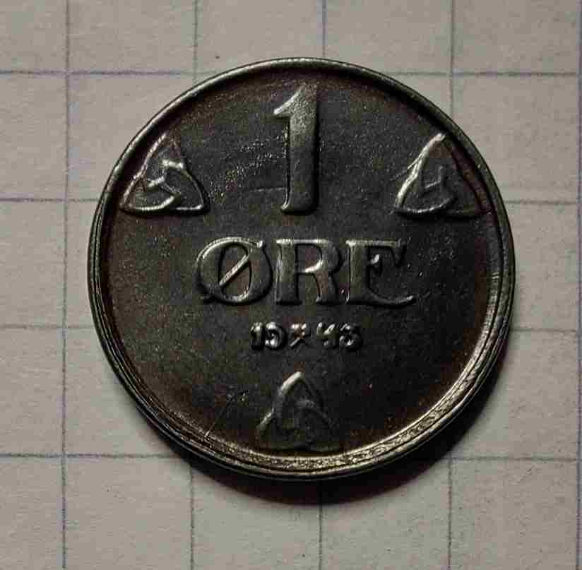 1 øre 1943 jern. Kv. 0