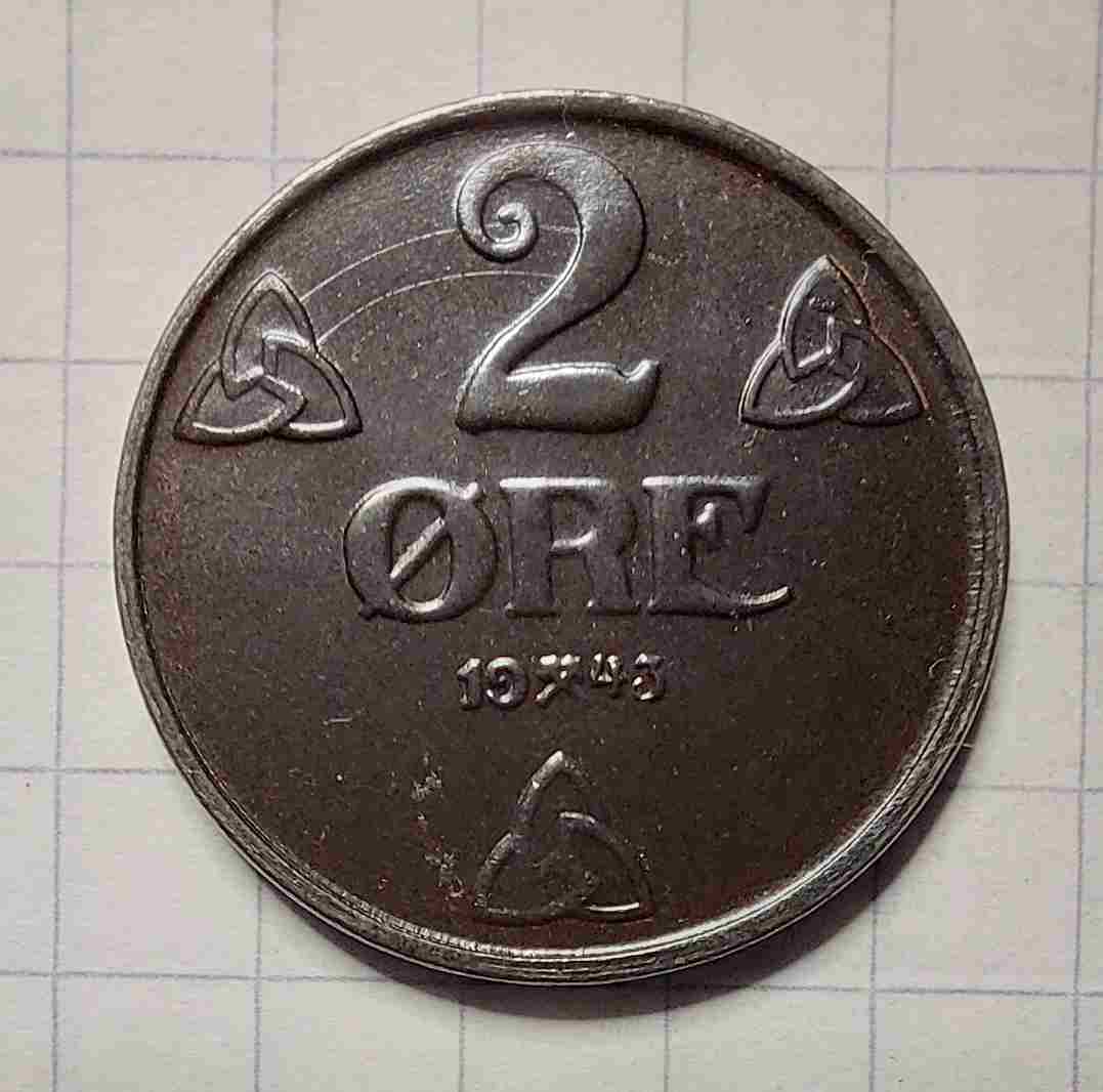 2 øre 1943 jern. Kv. 0