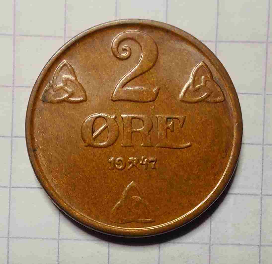 2 øre 1947. Kv. 0