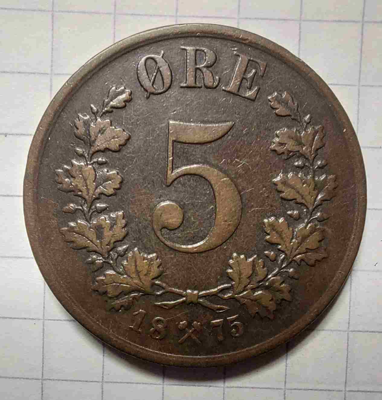 5 øre 1875. Kv. 1/1+