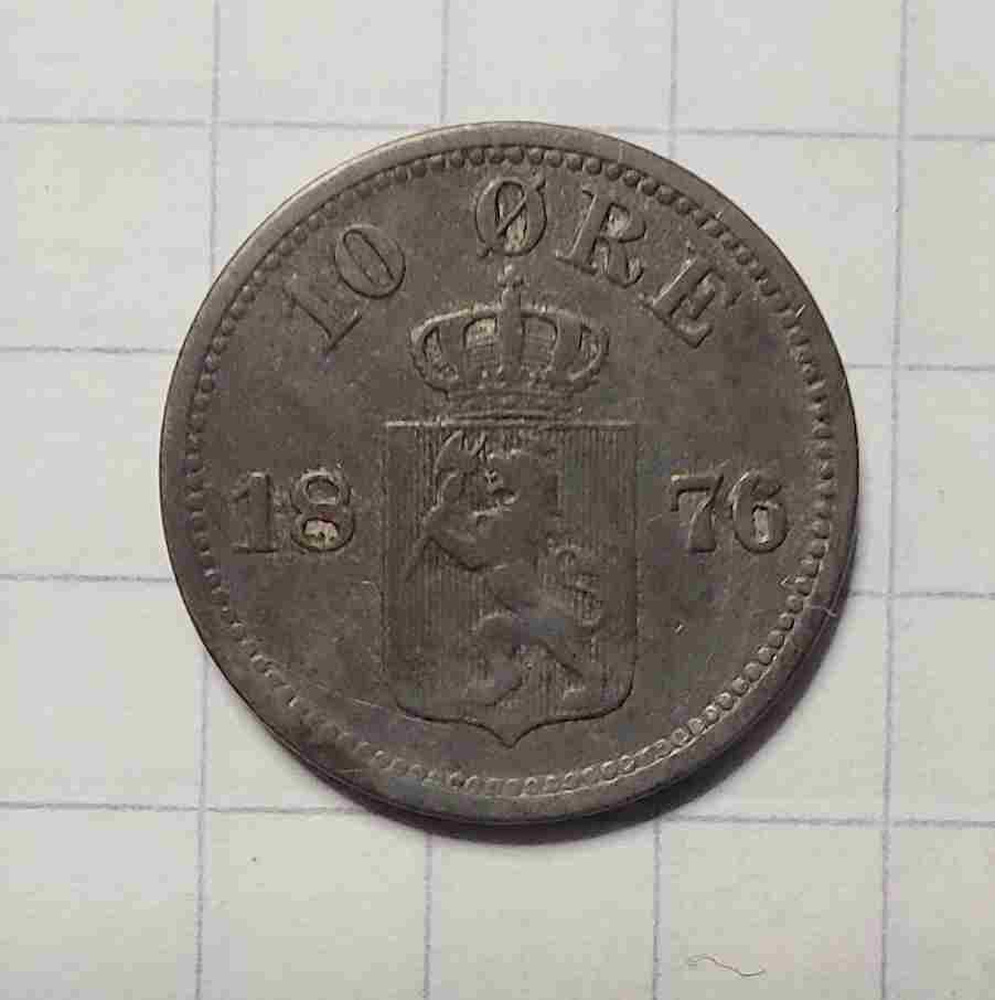 10 øre 1876 sølv. Kv. 1