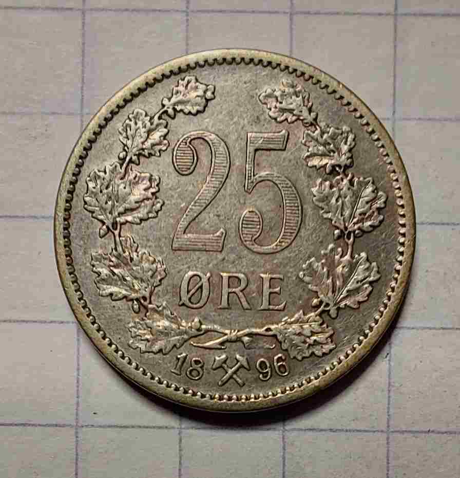 25 øre 1896 sølv. Kv. 1/1+
