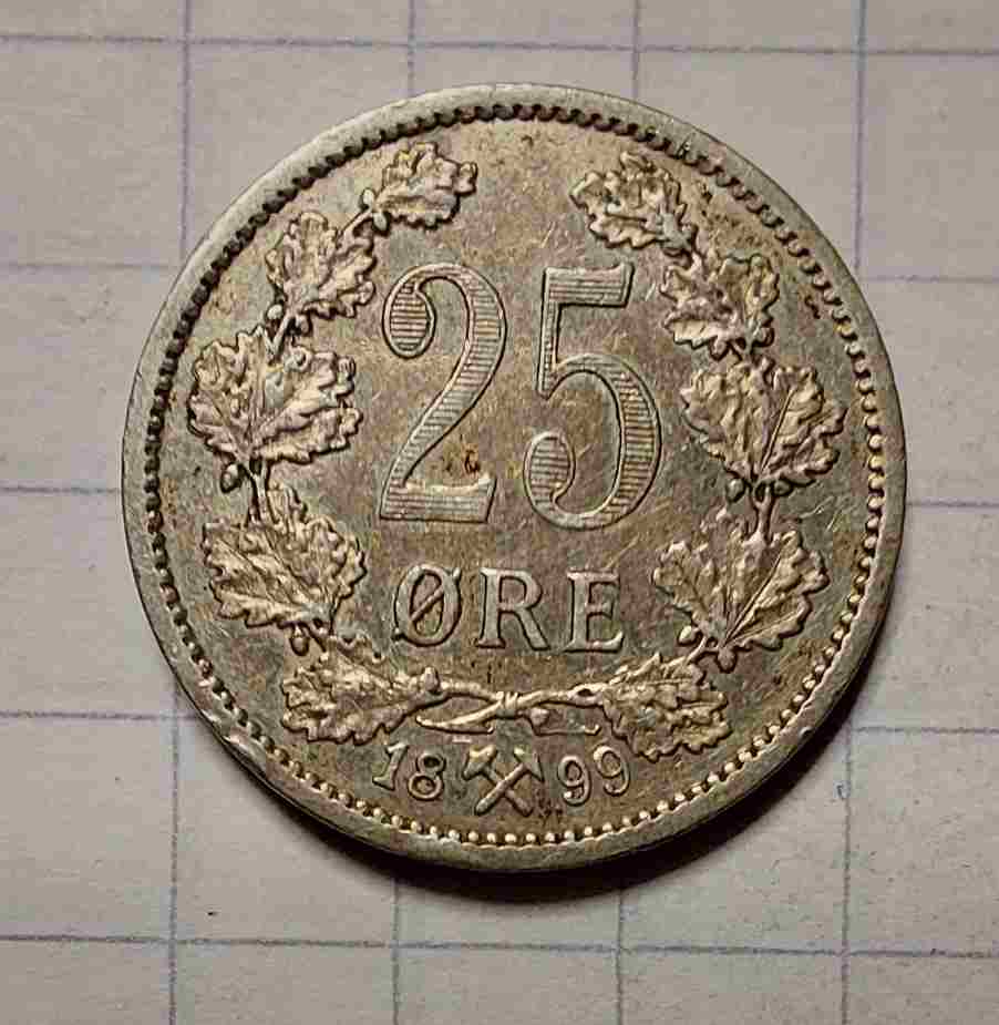 25 øre 1899 sølv. Kv. 1+/01
