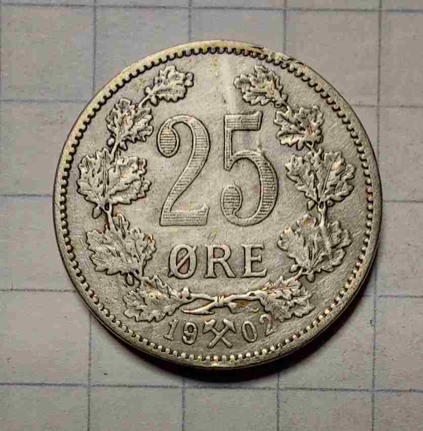 25 øre 1902 sølv. Kv. 1+