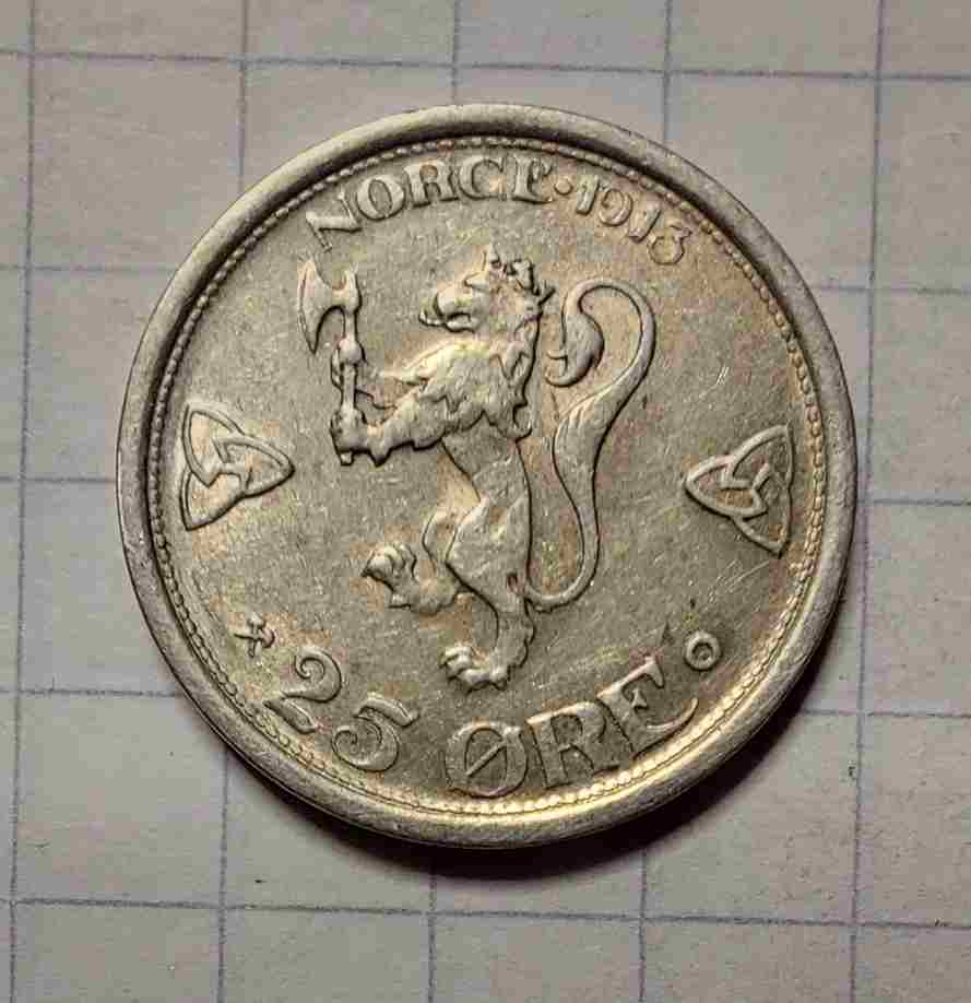 25 øre 1913 sølv. Kv. 1+