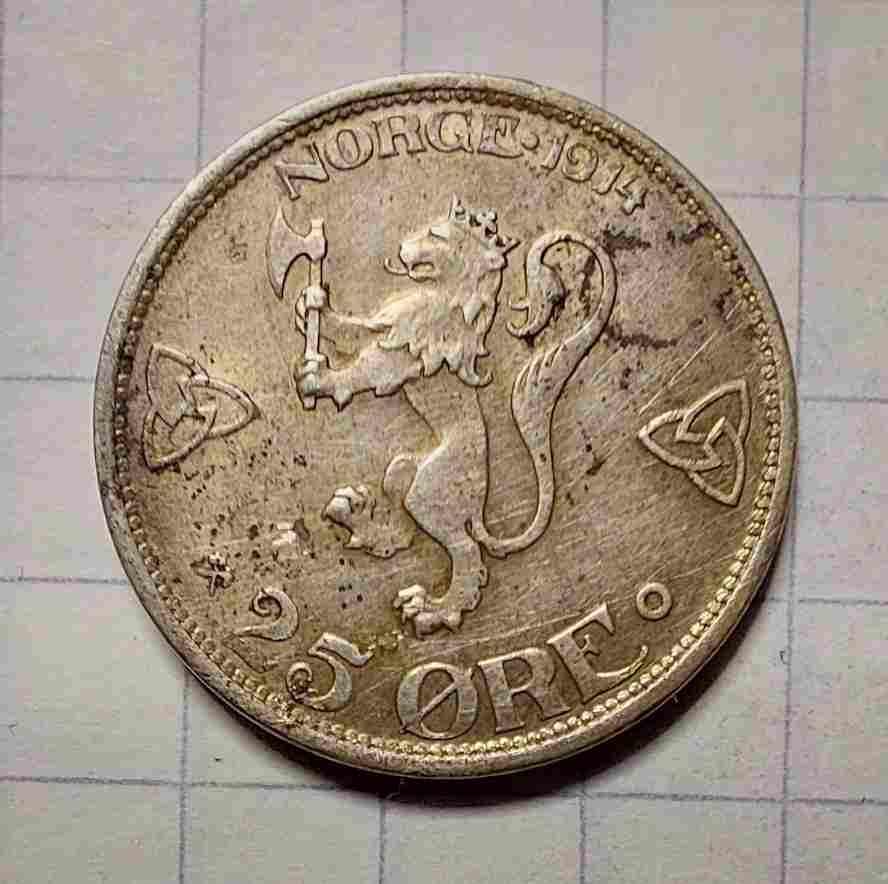 25 øre 1914 sølv. Kv. 1+/01