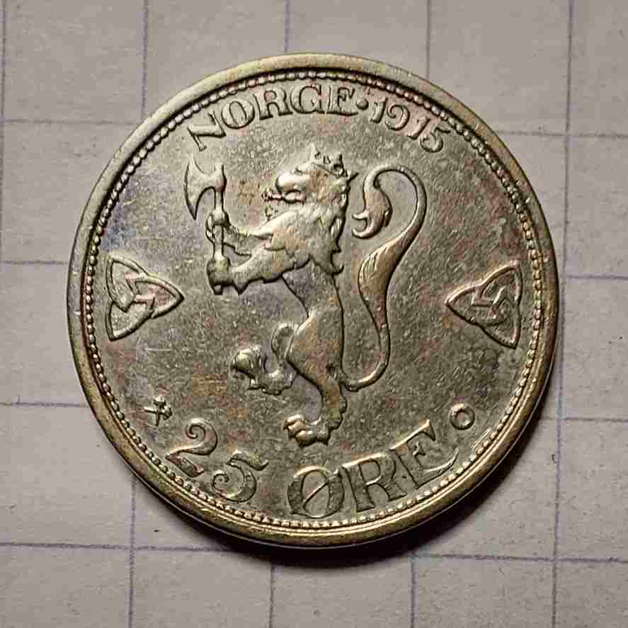 25 øre 1915 sølv. Kv. 1+
